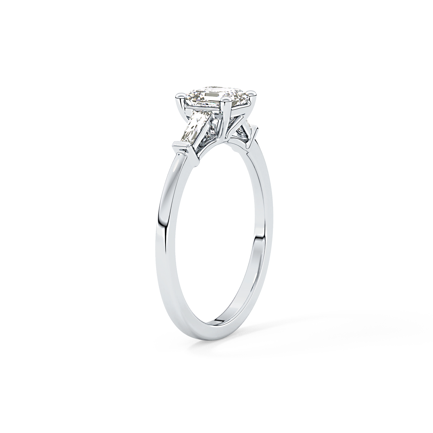 Asscher Cut 0.65 Carat Moissanite Ring – Three Stones Setting in Gold 5