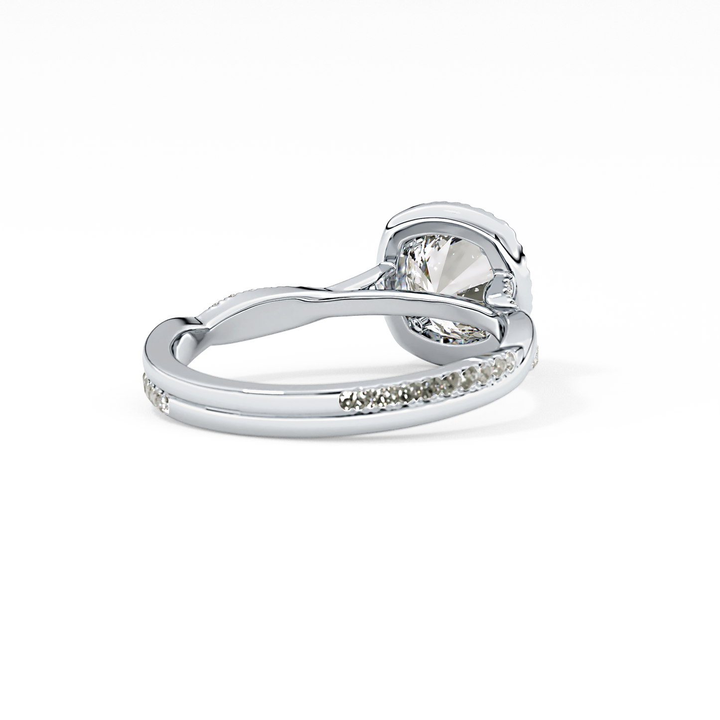Round Cut 1.03 Carat Moissanite Ring – Twisted Shank, Halo and Pave Setting in Gold