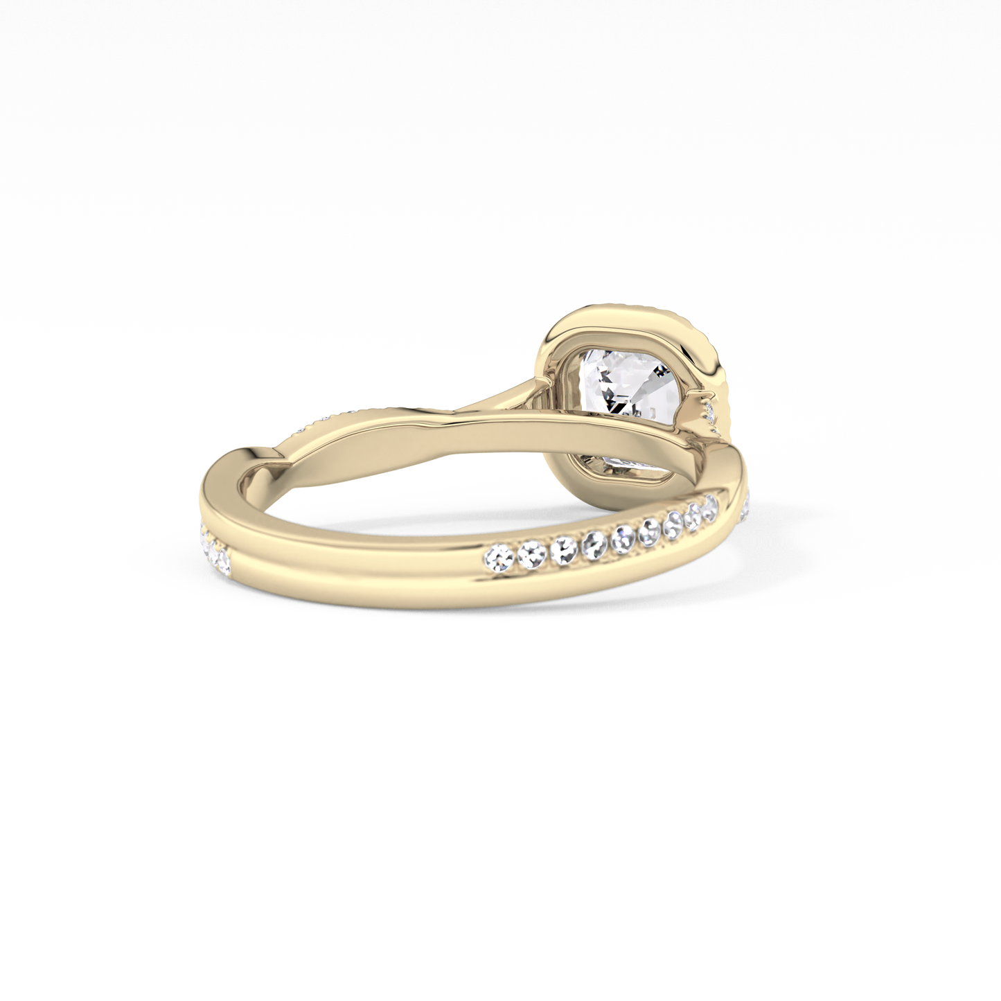 Asscher Cut 0.65 Carat Moissanite Ring – Twisted Shank, Halo and Pave Setting in Gold 8