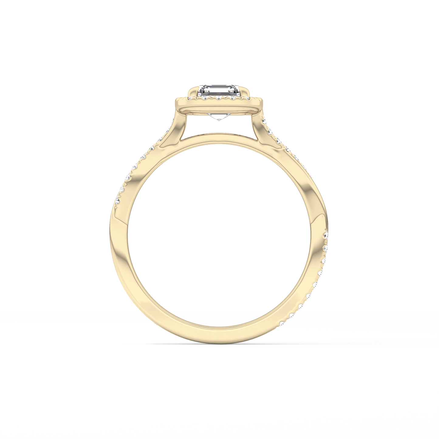 Asscher Cut 0.65 Carat Moissanite Ring – Twisted Shank, Halo and Pave Setting in Gold 12