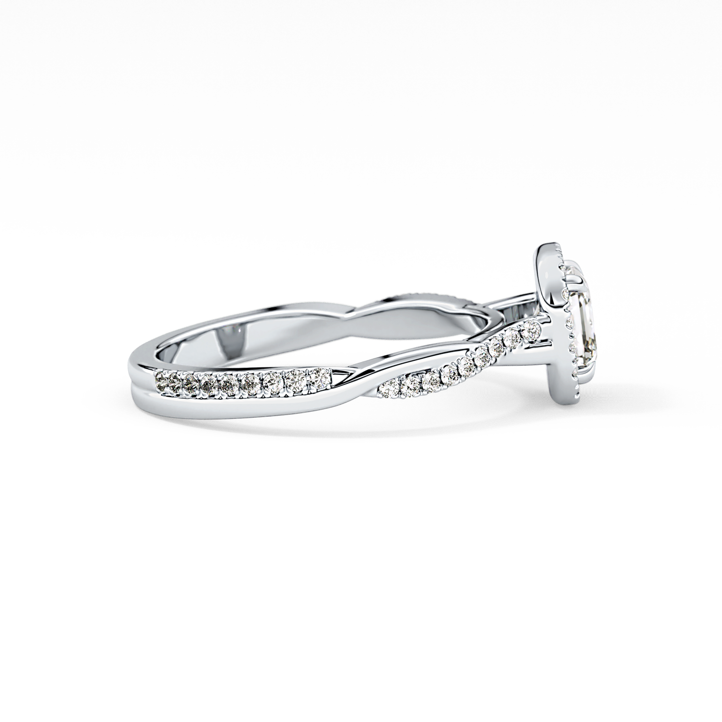 Asscher Cut 0.65 Carat Moissanite Ring – Twisted Shank, Halo and Pave Setting in Gold 3