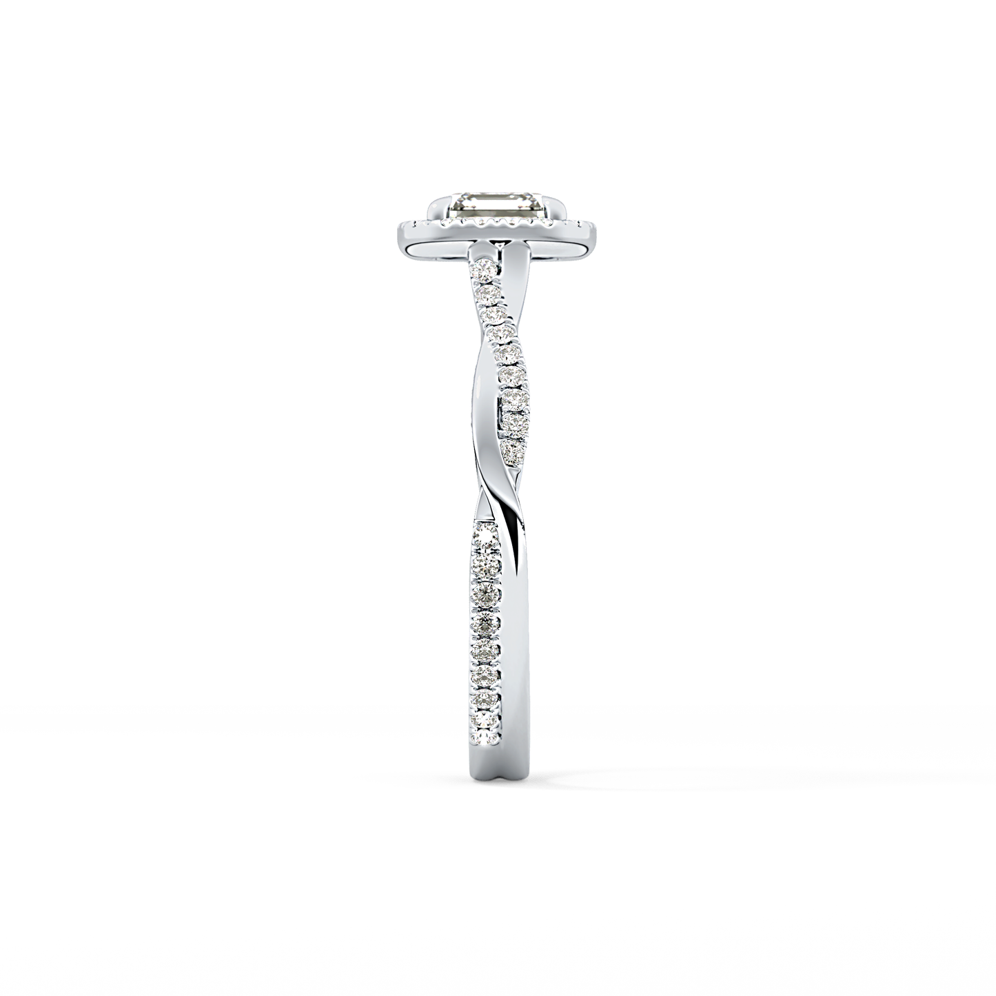 Asscher Cut 0.65 Carat Moissanite Ring – Twisted Shank, Halo and Pave Setting in Gold 6