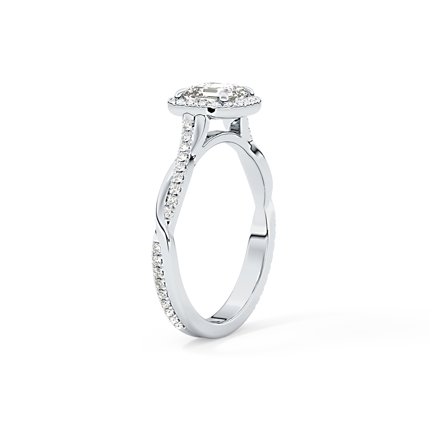 Asscher Cut 0.65 Carat Moissanite Ring – Twisted Shank, Halo and Pave Setting in Gold 5