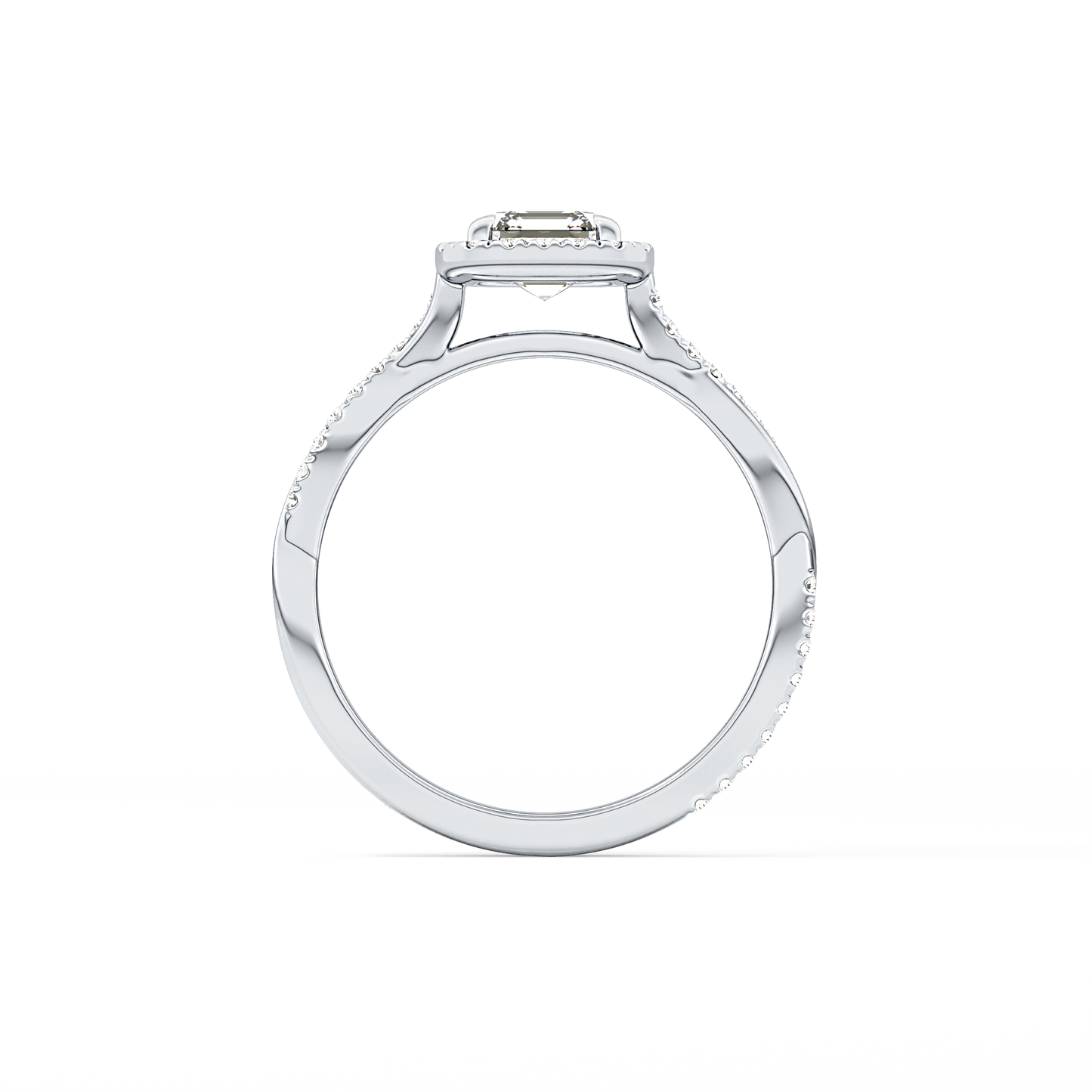 Asscher Cut 0.65 Carat Moissanite Ring – Twisted Shank, Halo and Pave Setting in Gold 4
