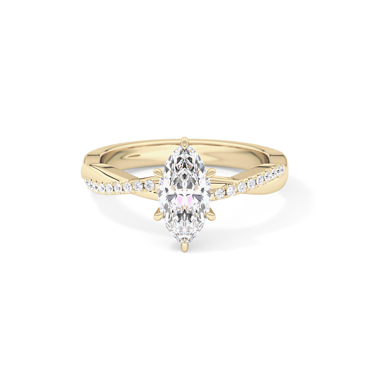 Marquise Cut 0.82 Carat Moissanite Ring – Criss Cross Pave Setting in Gold