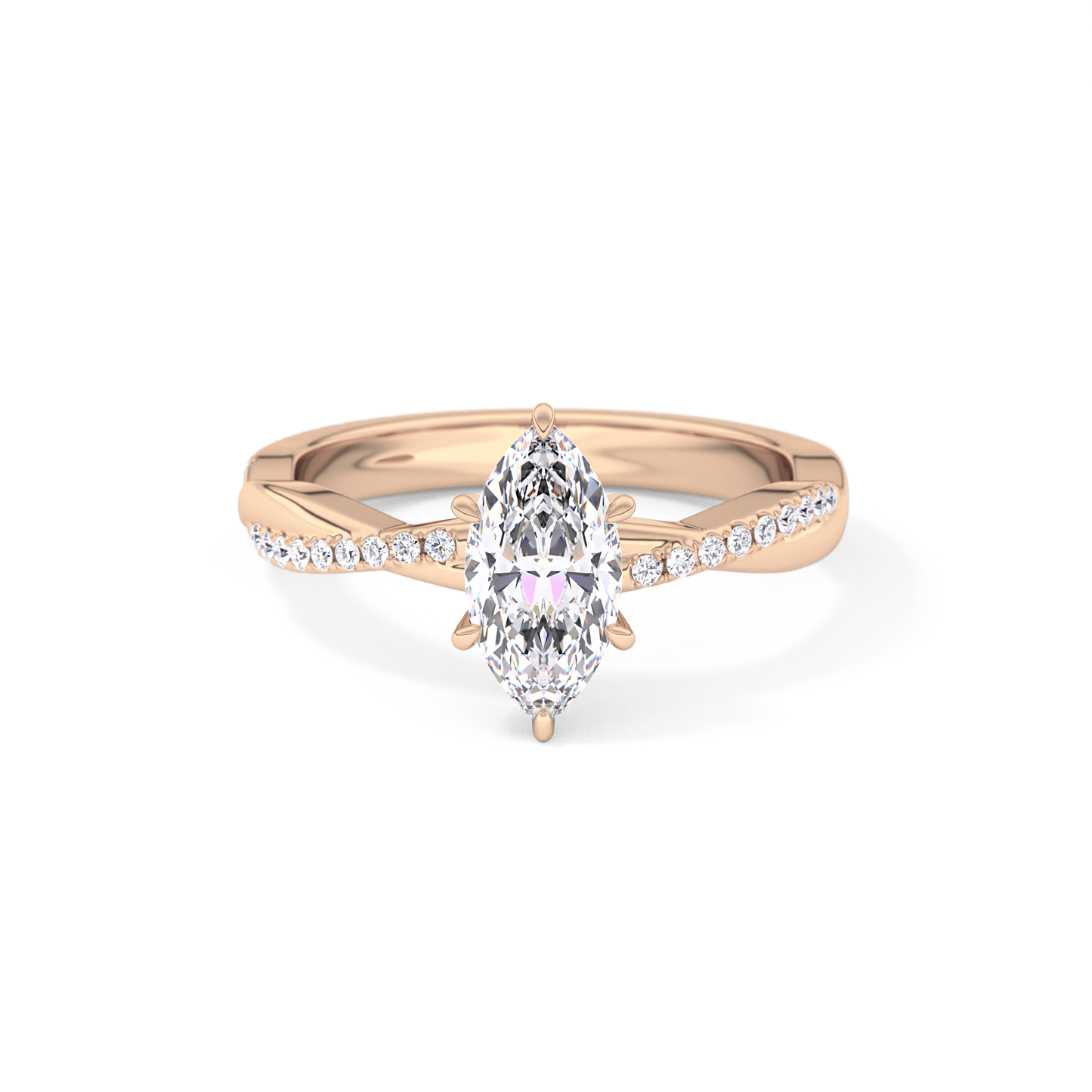Marquise Cut 0.82 Carat Moissanite Ring – Criss Cross Pave Setting in Gold