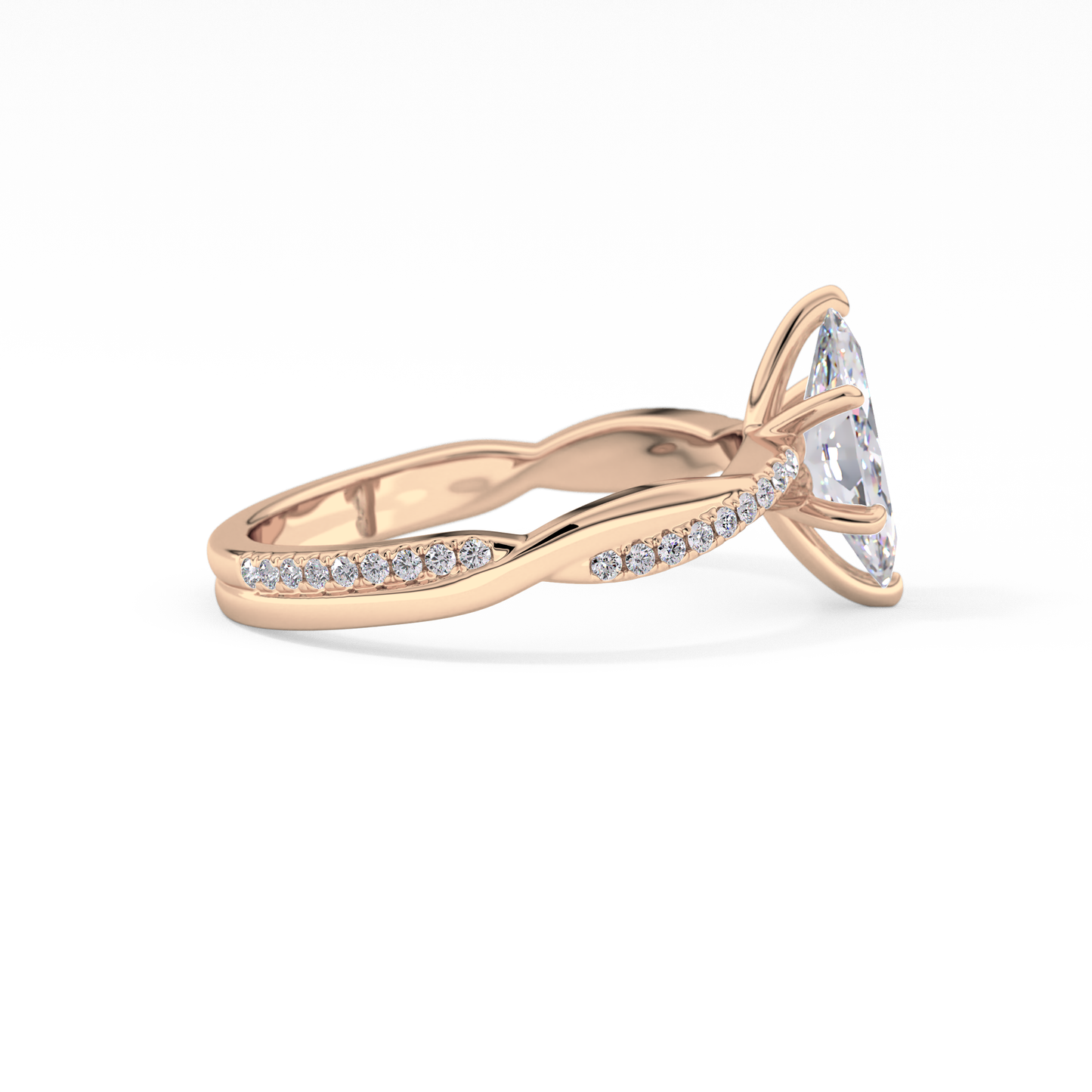 Marquise Cut 0.82 Carat Moissanite Ring – Criss Cross Pave Setting in Gold