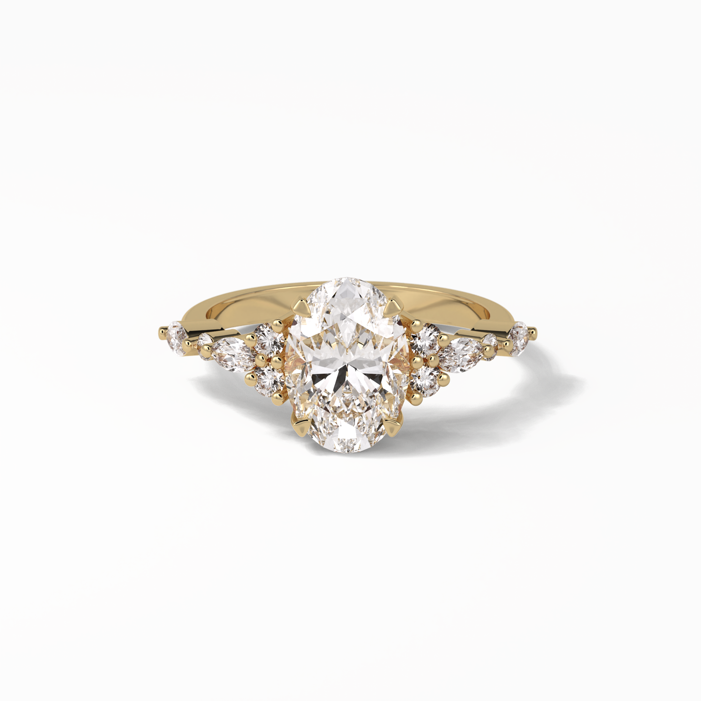 2.1 CT Oval Cut Cluster Style Moissanite Engagement Rings 20