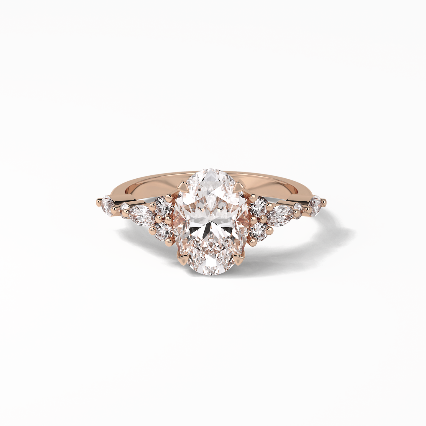 2.1 CT Oval Cut Cluster Style Moissanite Engagement Rings 14