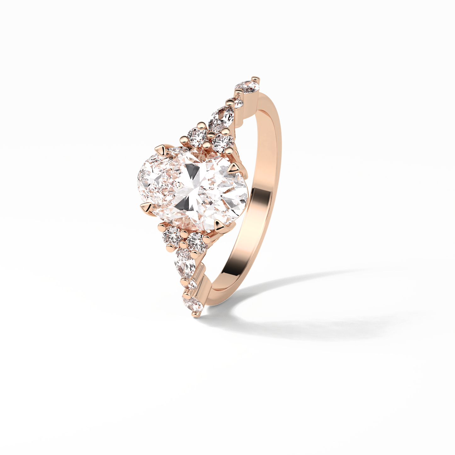 2.1 CT Oval Cut Cluster Style Moissanite Engagement Rings 13