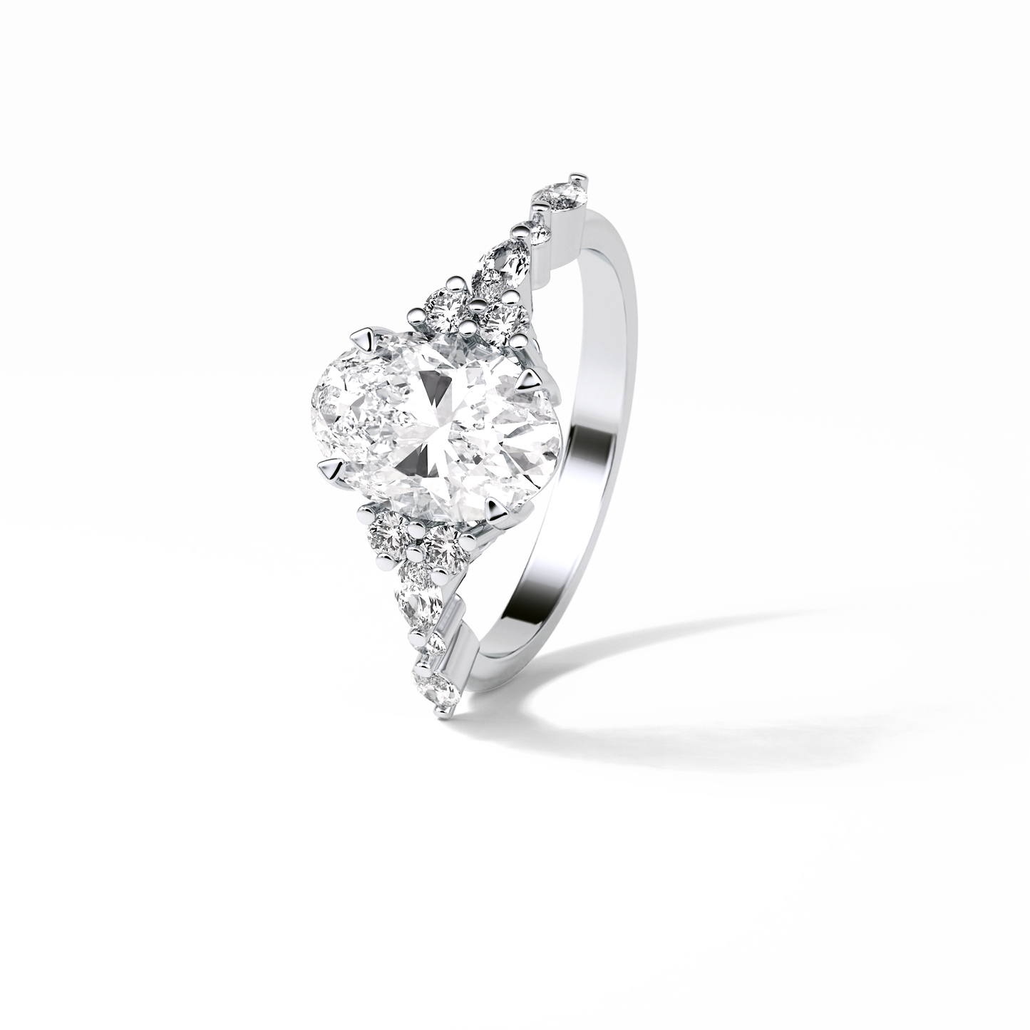 2.1 CT Oval Cut Cluster Style Moissanite Engagement Rings 5