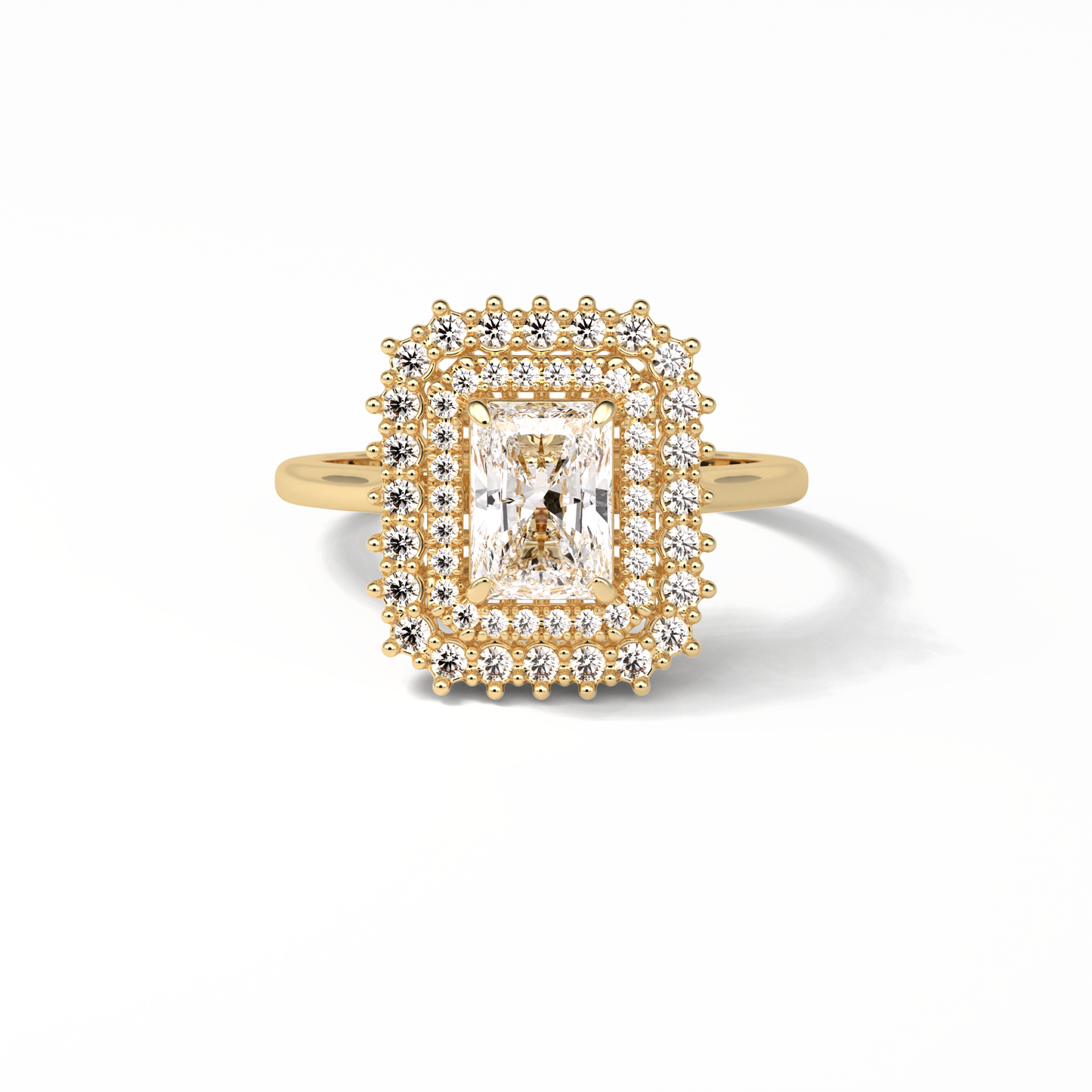1.05 CT Radiant Cut Double Halo Style Moissanite Engagement Ring