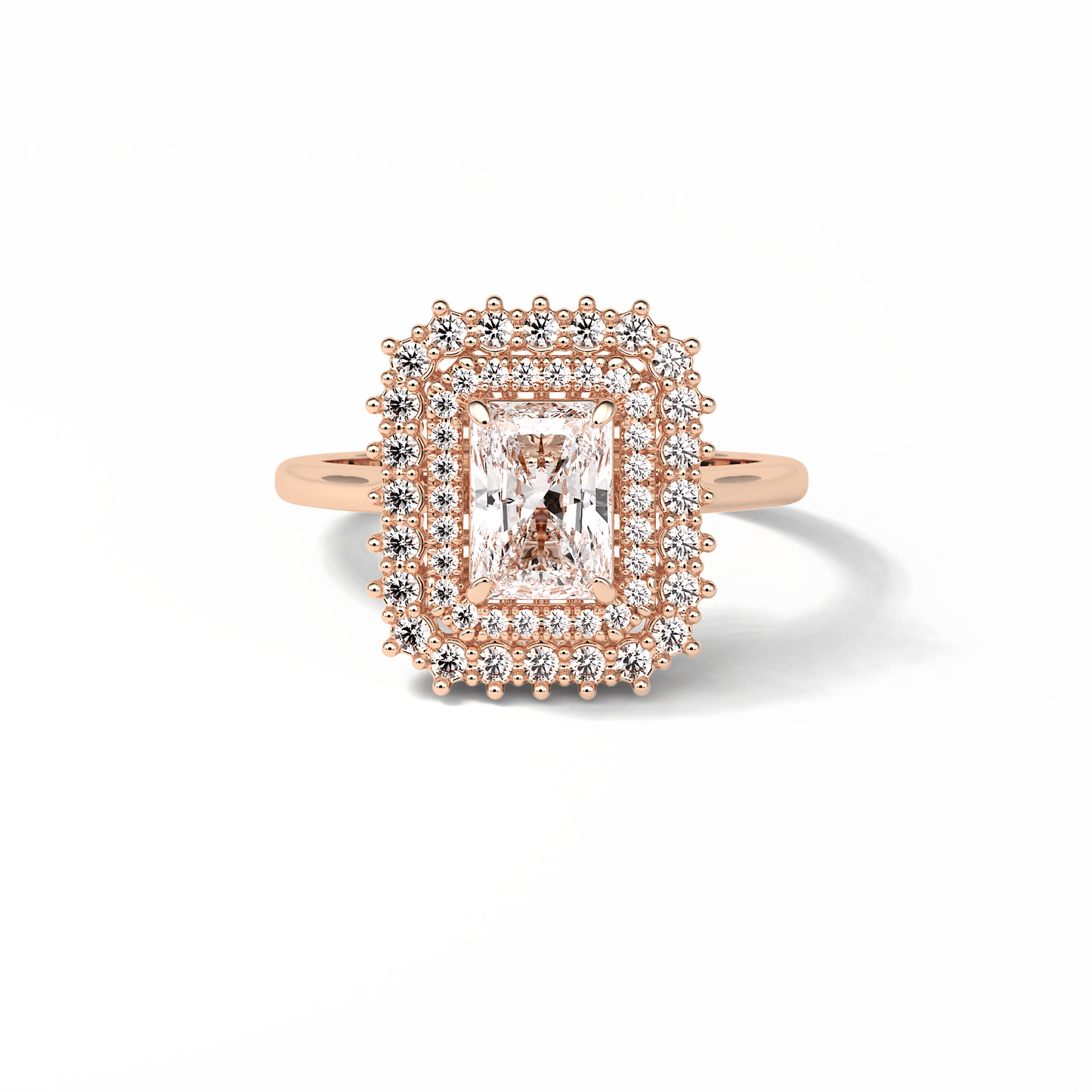 1.05 CT Radiant Cut Double Halo Style Moissanite Engagement Ring