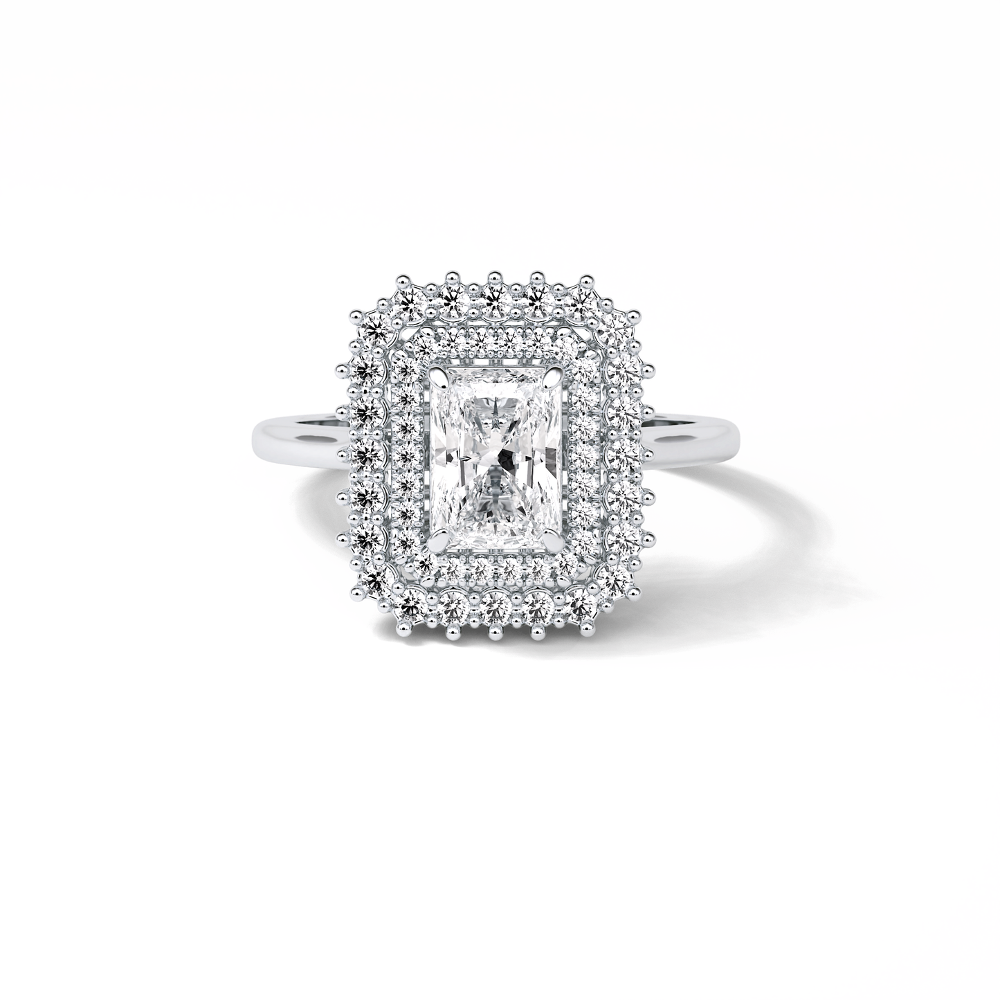 1.05 CT Radiant Cut Double Halo Style Moissanite Engagement Ring