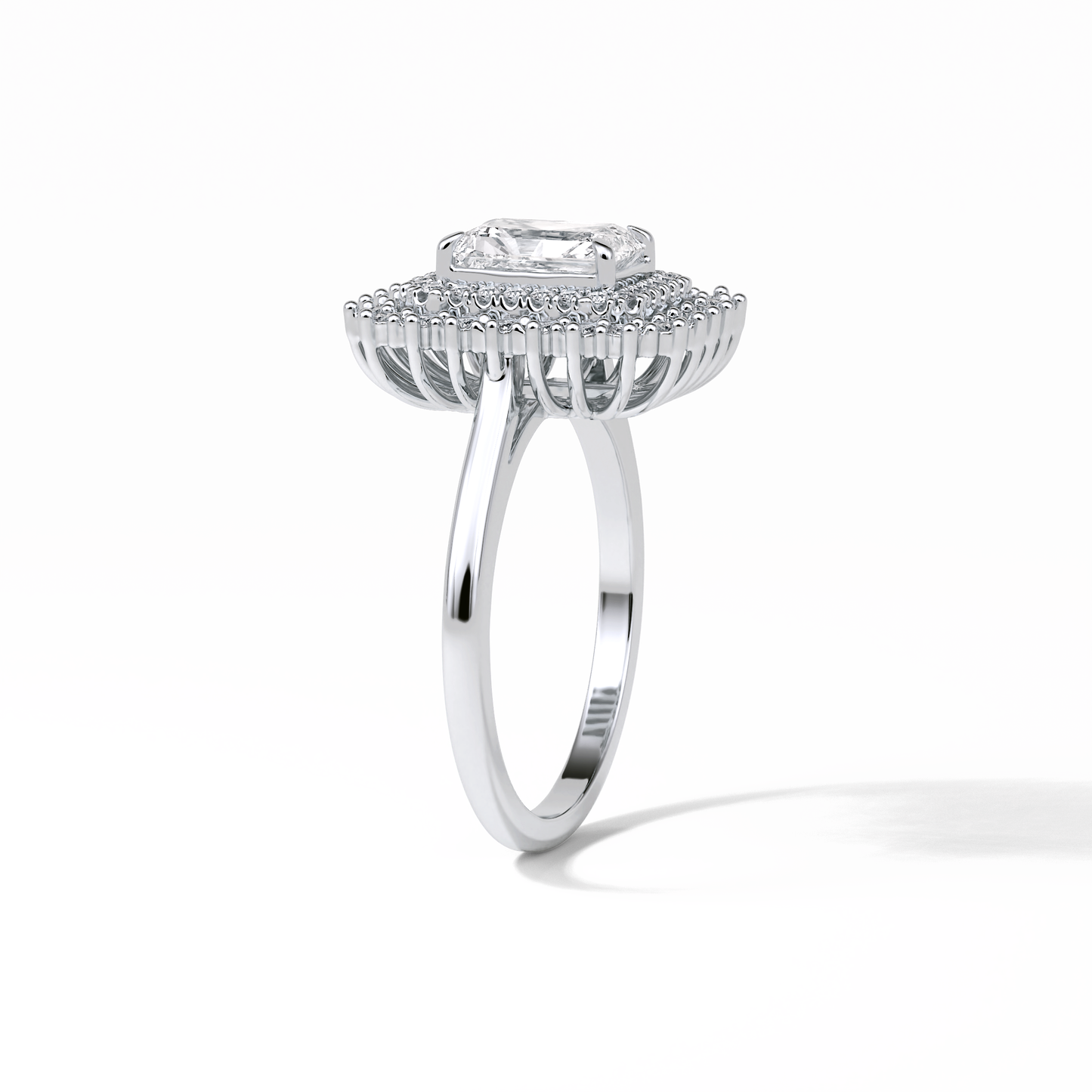 1.05 CT Radiant Cut Double Halo Style Moissanite Engagement Ring