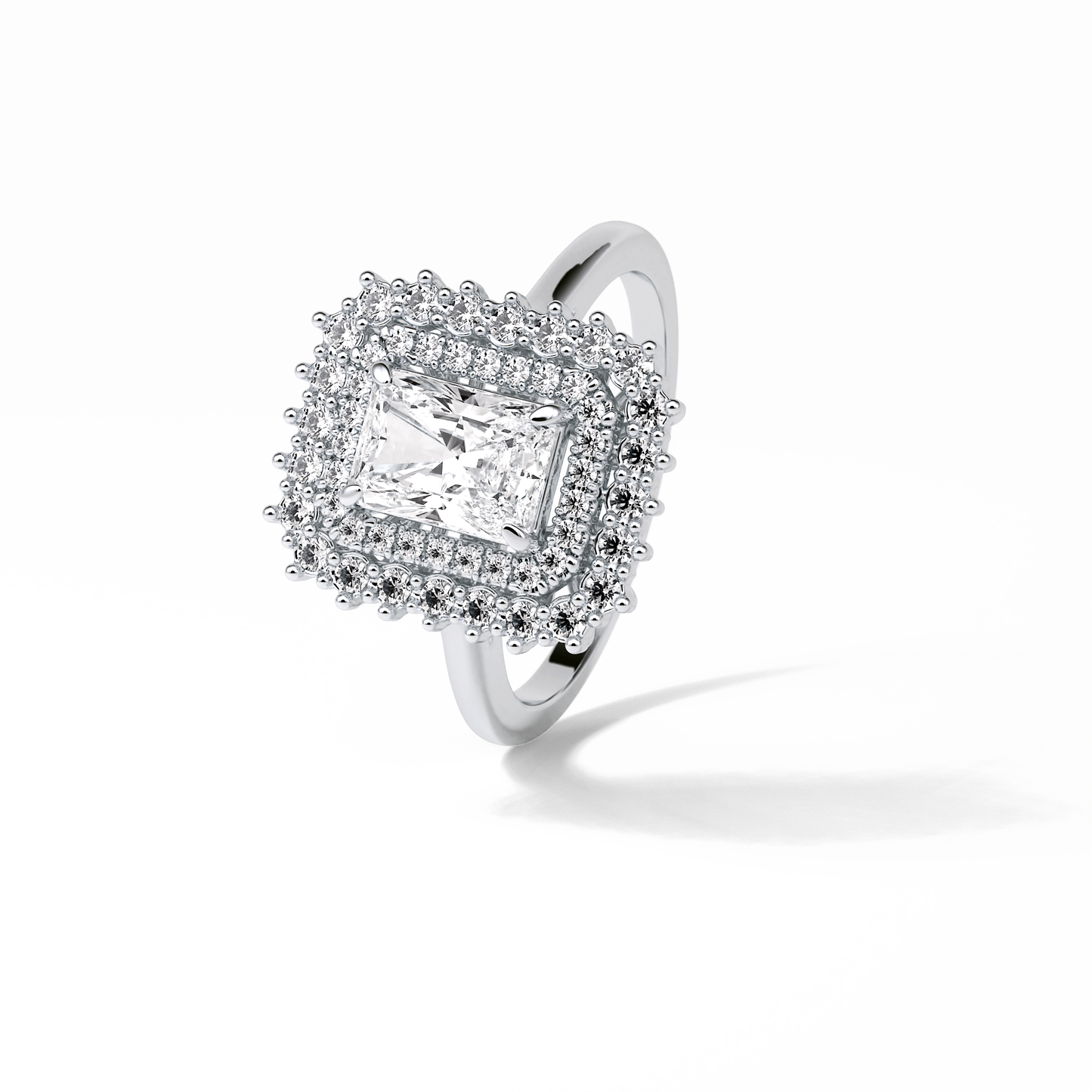 1.05 CT Radiant Cut Double Halo Style Moissanite Engagement Ring