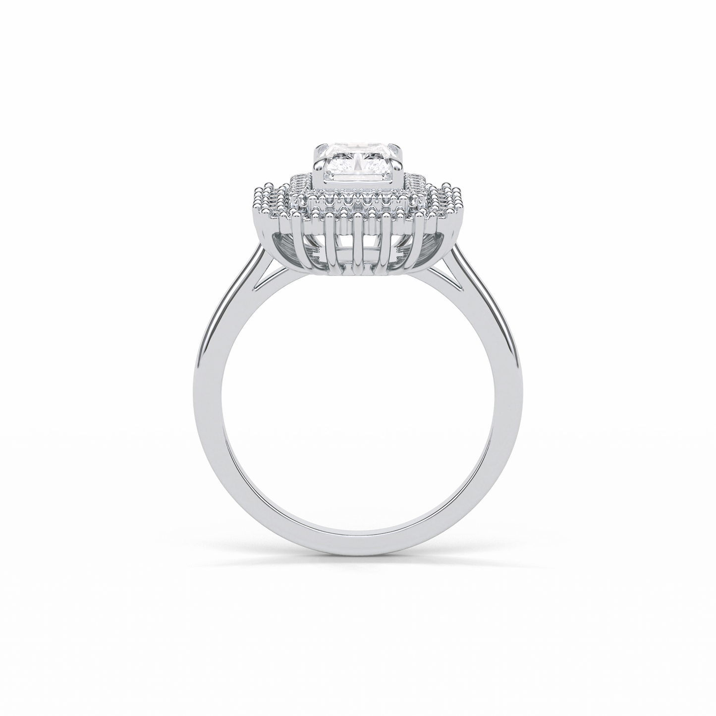 1.05 CT Radiant Cut Double Halo Style Moissanite Engagement Ring
