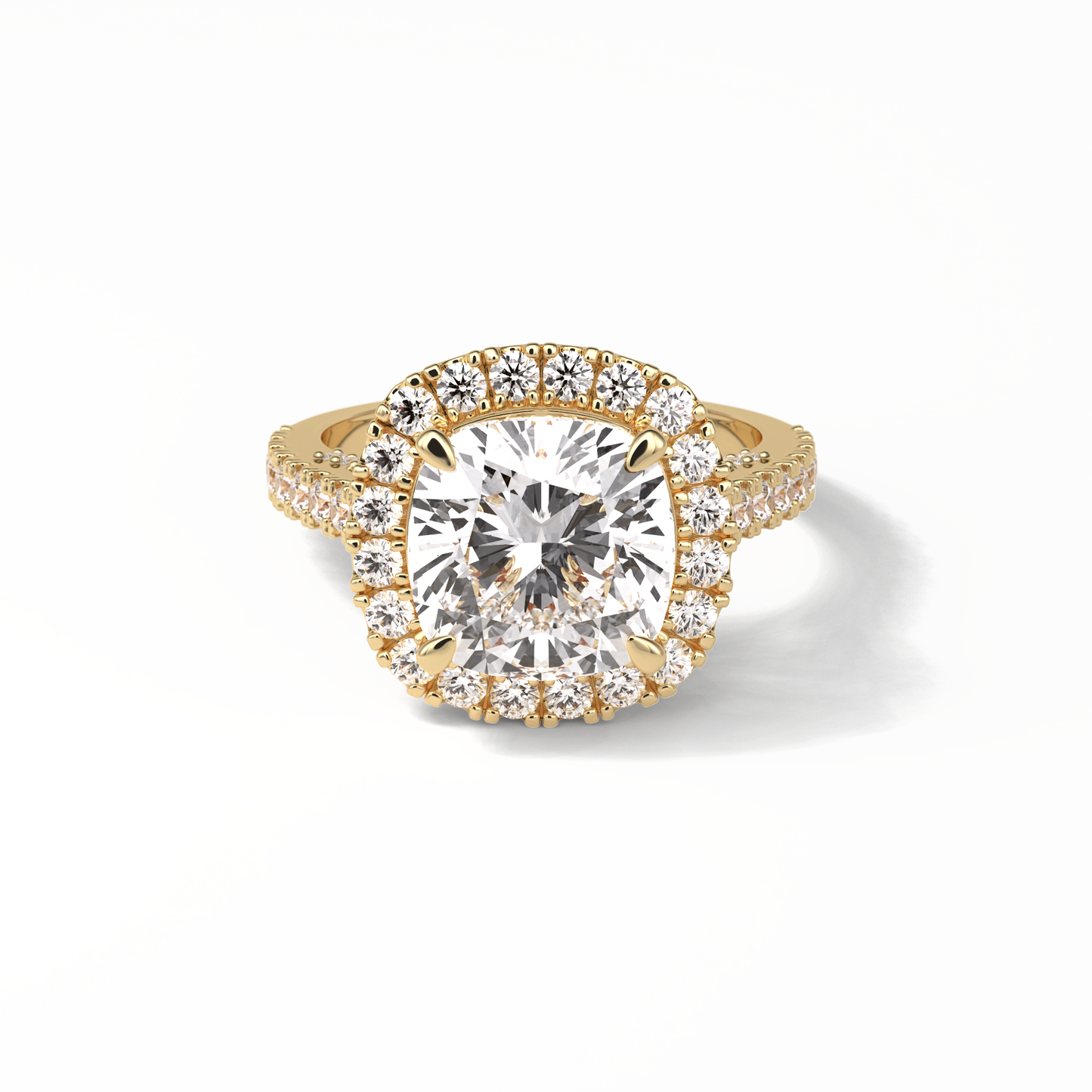 4.0 CT Cushion Cut Pave & Hidden Halo Style Moissanite Engagement Ring