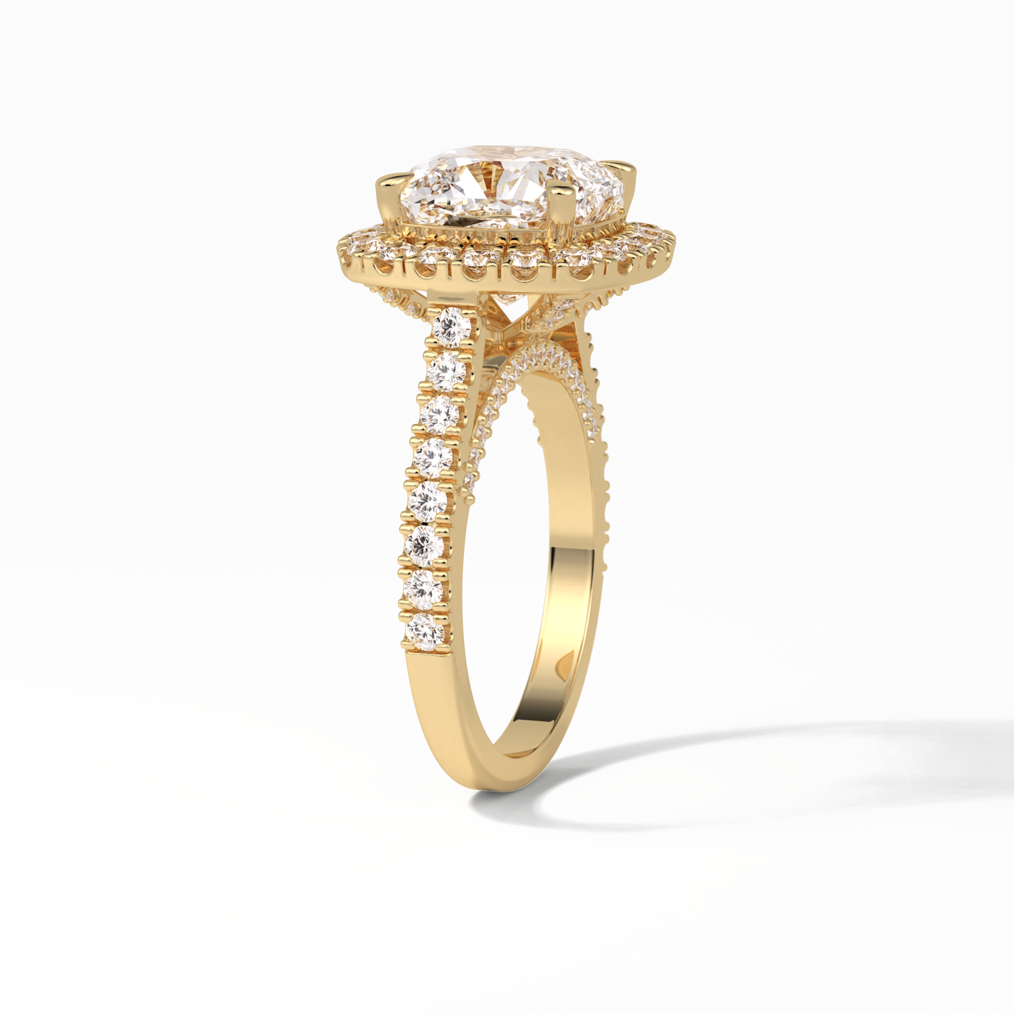 4.0 CT Cushion Cut Pave & Hidden Halo Style Moissanite Engagement Ring
