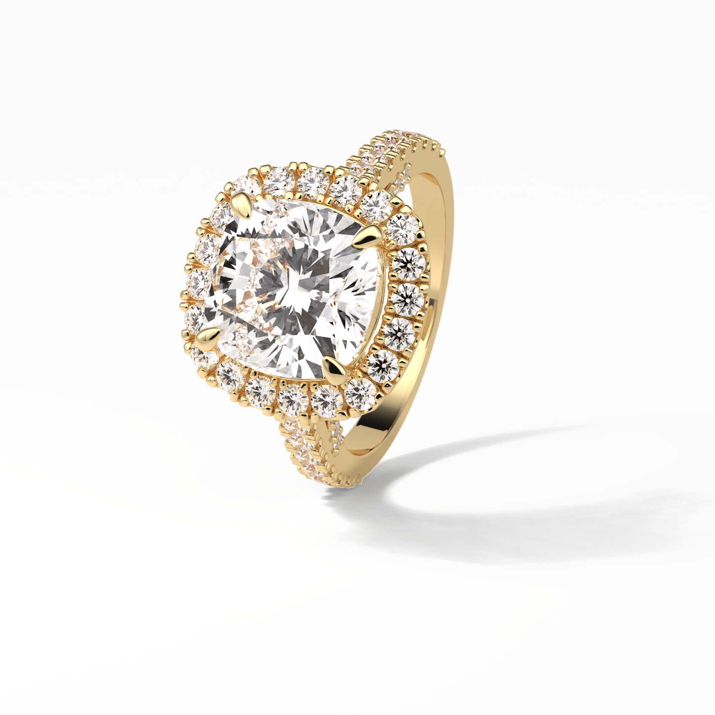 4.0 CT Cushion Cut Pave & Hidden Halo Style Moissanite Engagement Ring