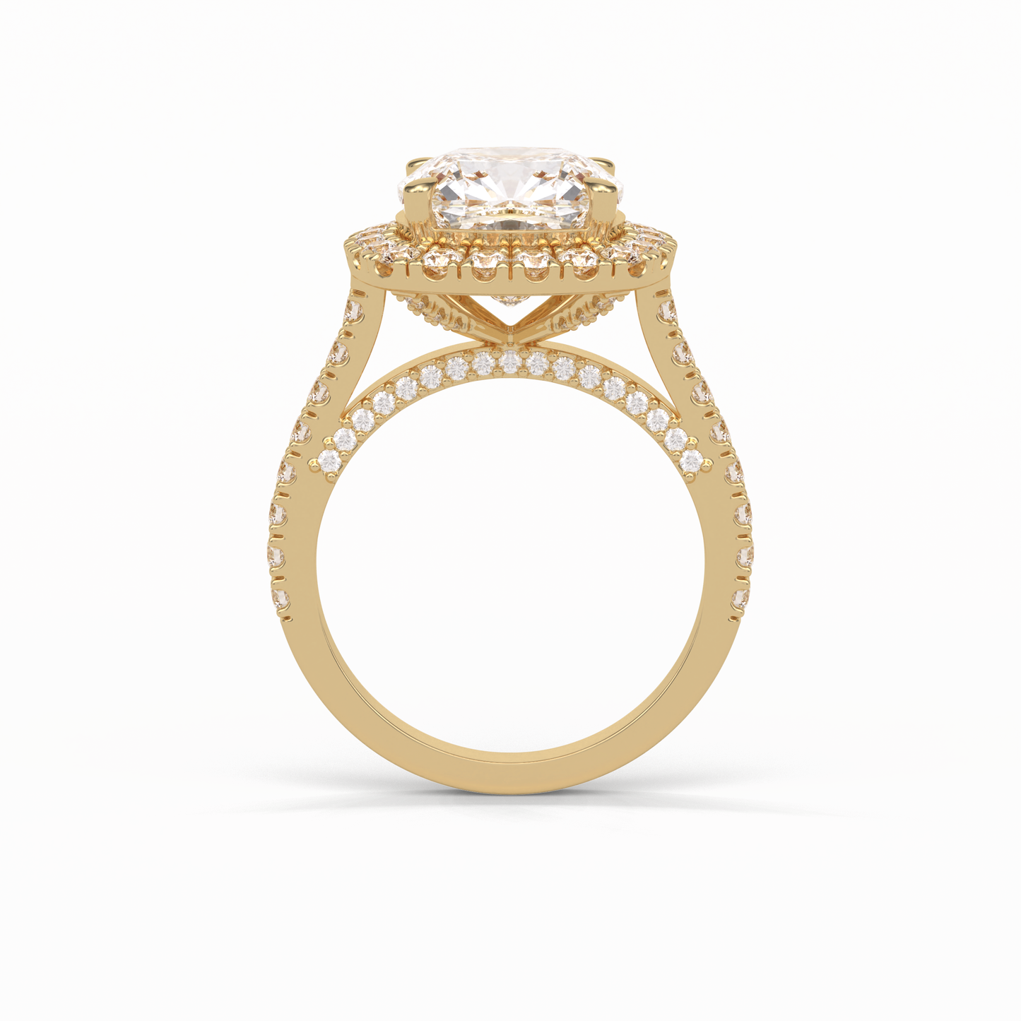 4.0 CT Cushion Cut Pave & Hidden Halo Style Moissanite Engagement Ring