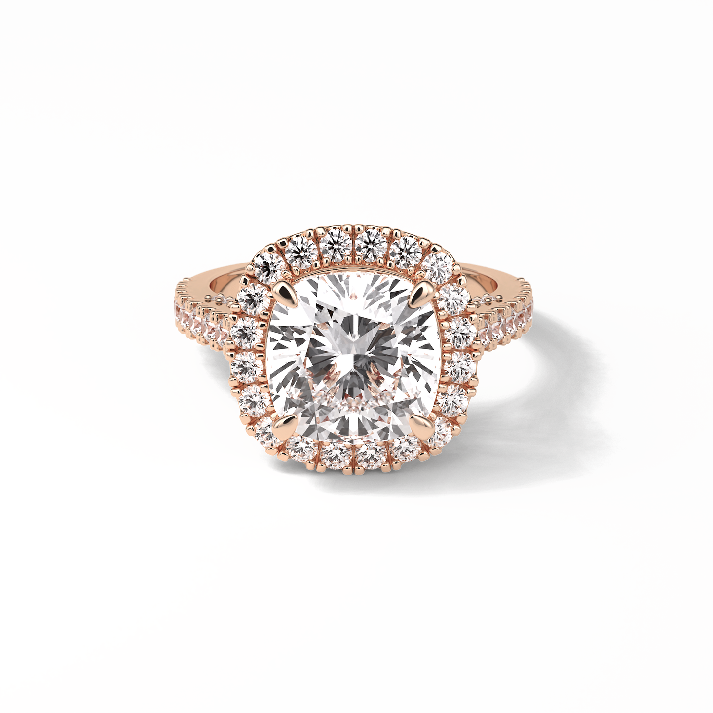 4.0 CT Cushion Cut Pave & Hidden Halo Style Moissanite Engagement Ring