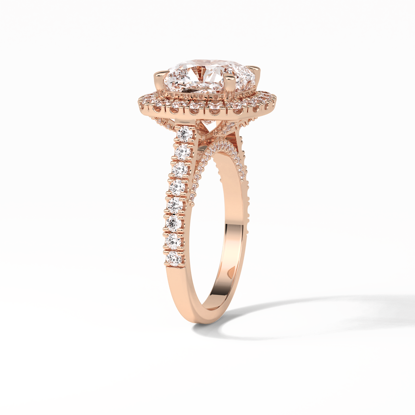 4.0 CT Cushion Cut Pave & Hidden Halo Style Moissanite Engagement Ring