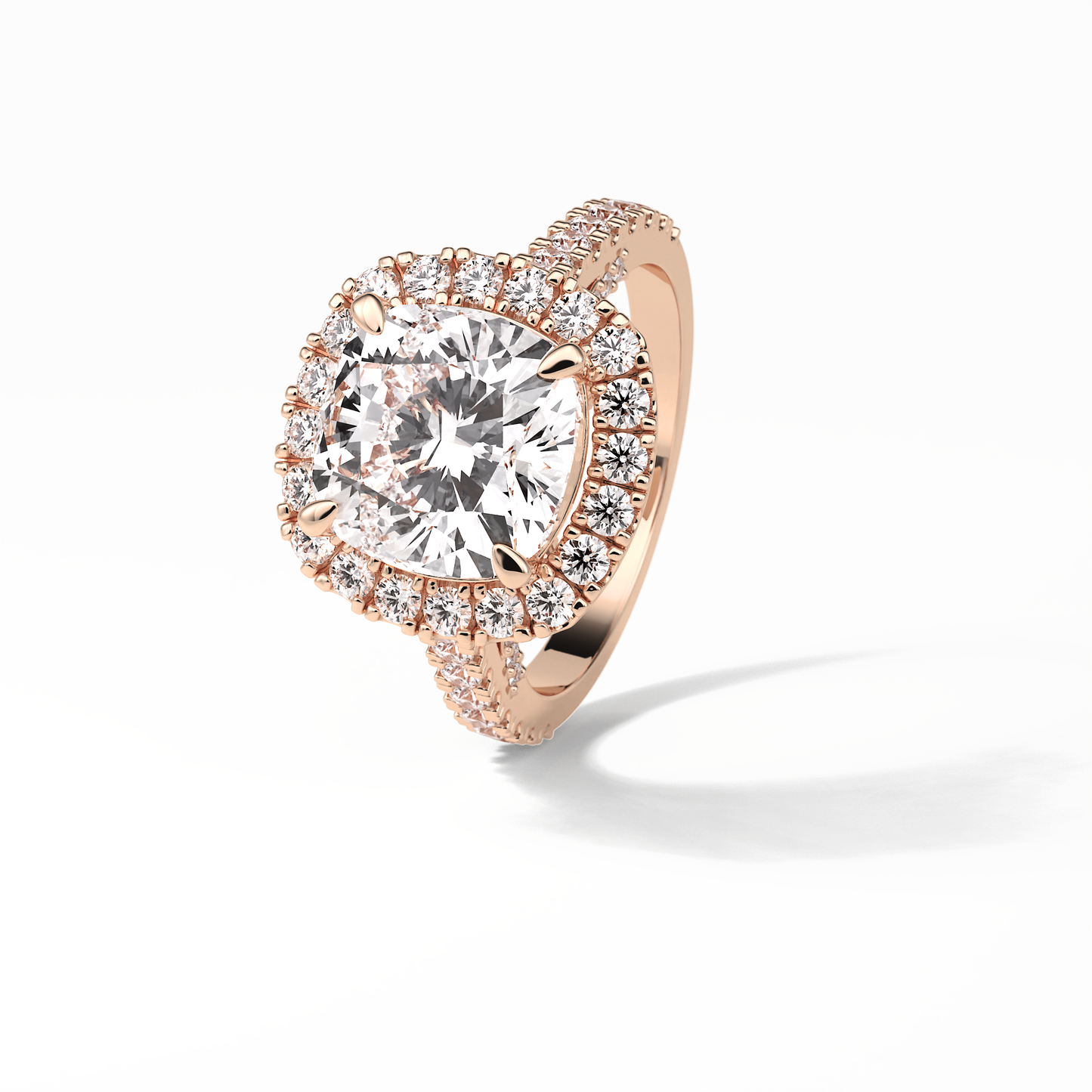 4.0 CT Cushion Cut Pave & Hidden Halo Style Moissanite Engagement Ring