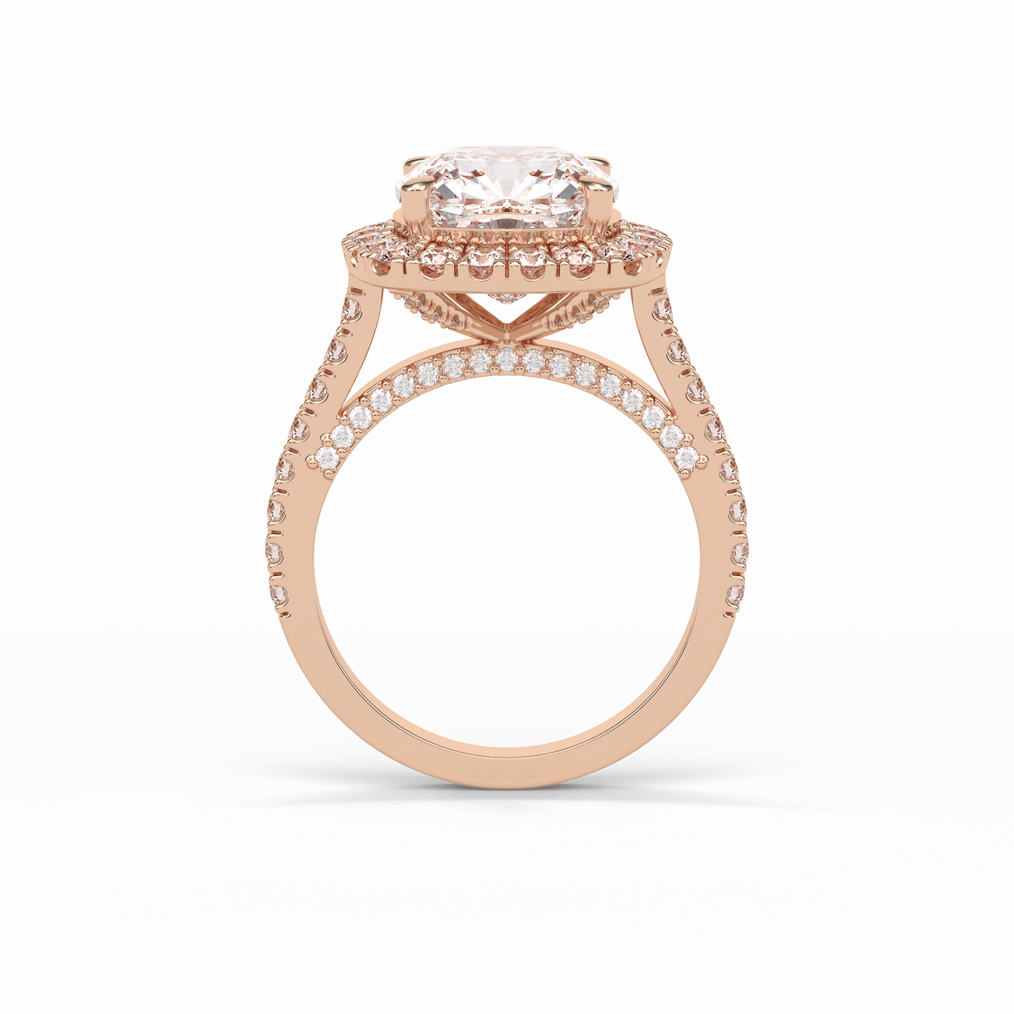 4.0 CT Cushion Cut Pave & Hidden Halo Style Moissanite Engagement Ring