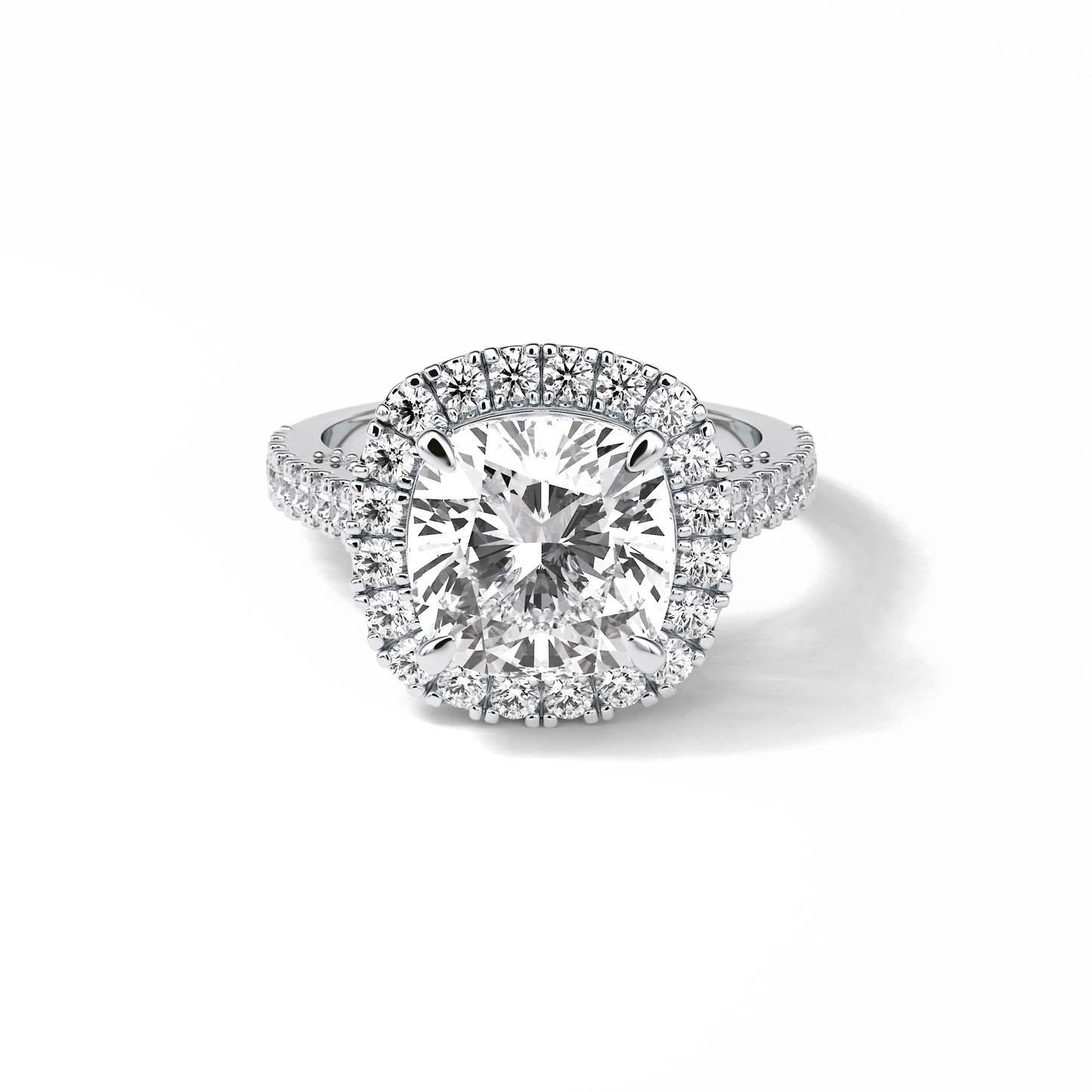 4.0 CT Cushion Cut Pave & Hidden Halo Style Moissanite Engagement Ring