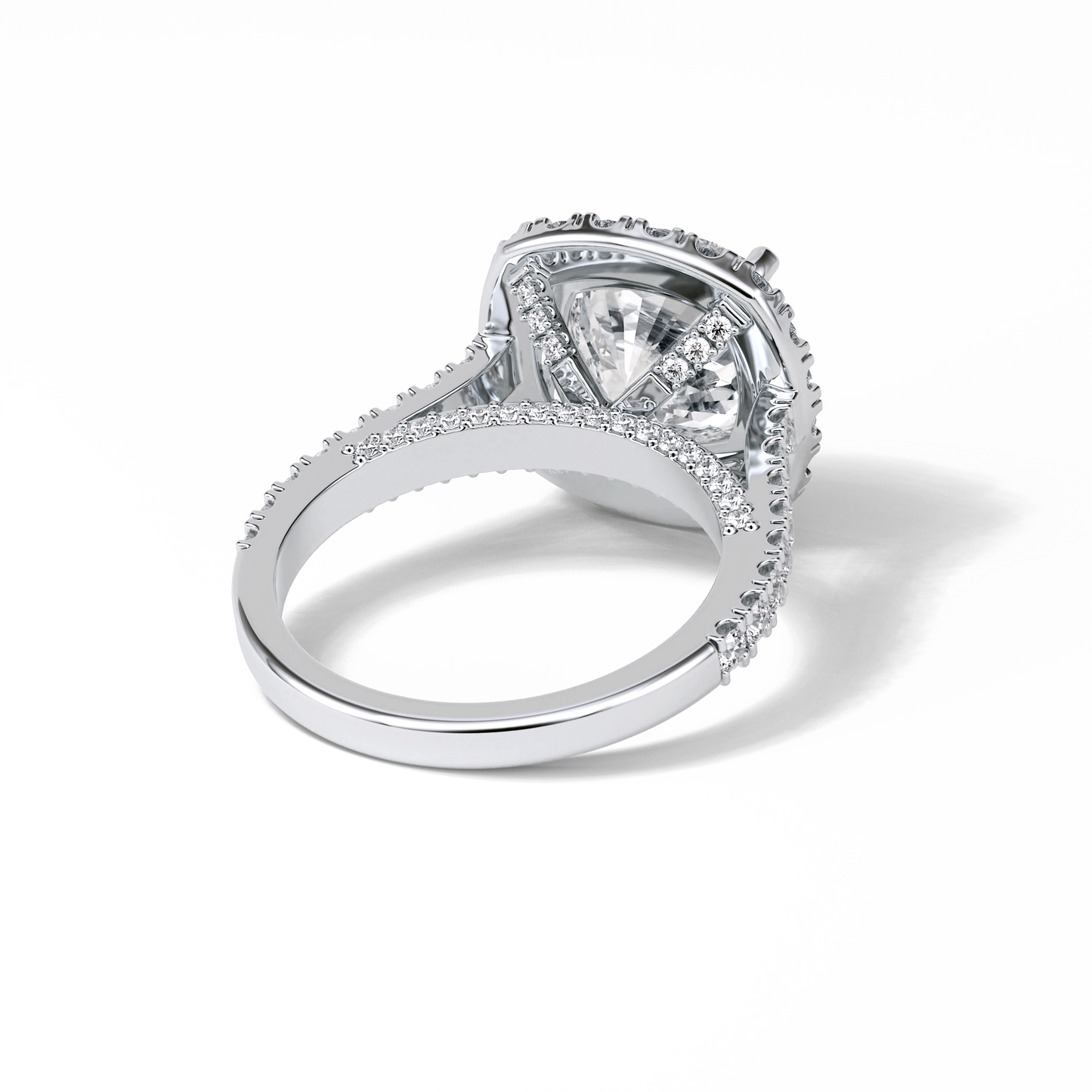 4.0 CT Cushion Cut Pave & Hidden Halo Style Moissanite Engagement Ring