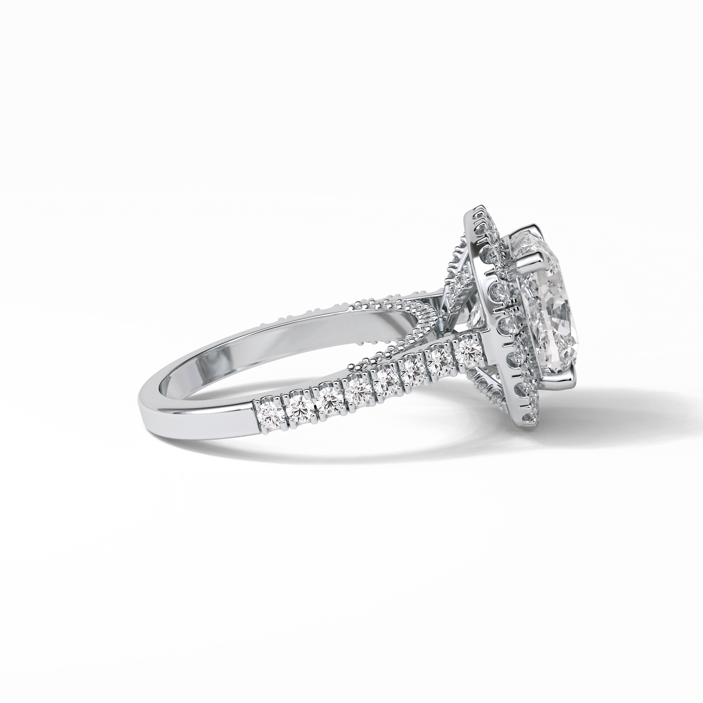 4.0 CT Cushion Cut Pave & Hidden Halo Style Moissanite Engagement Ring