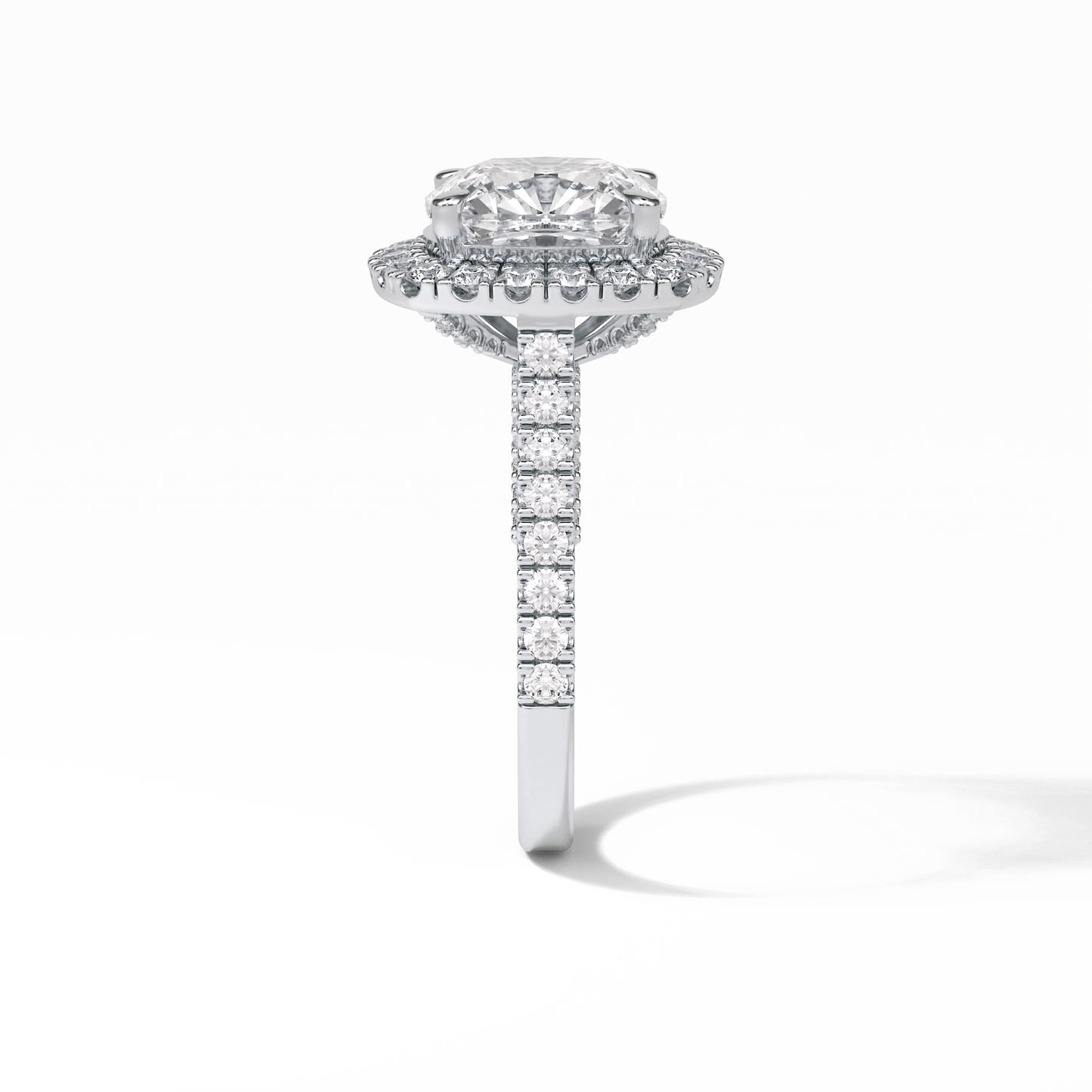 4.0 CT Cushion Cut Pave & Hidden Halo Style Moissanite Engagement Ring