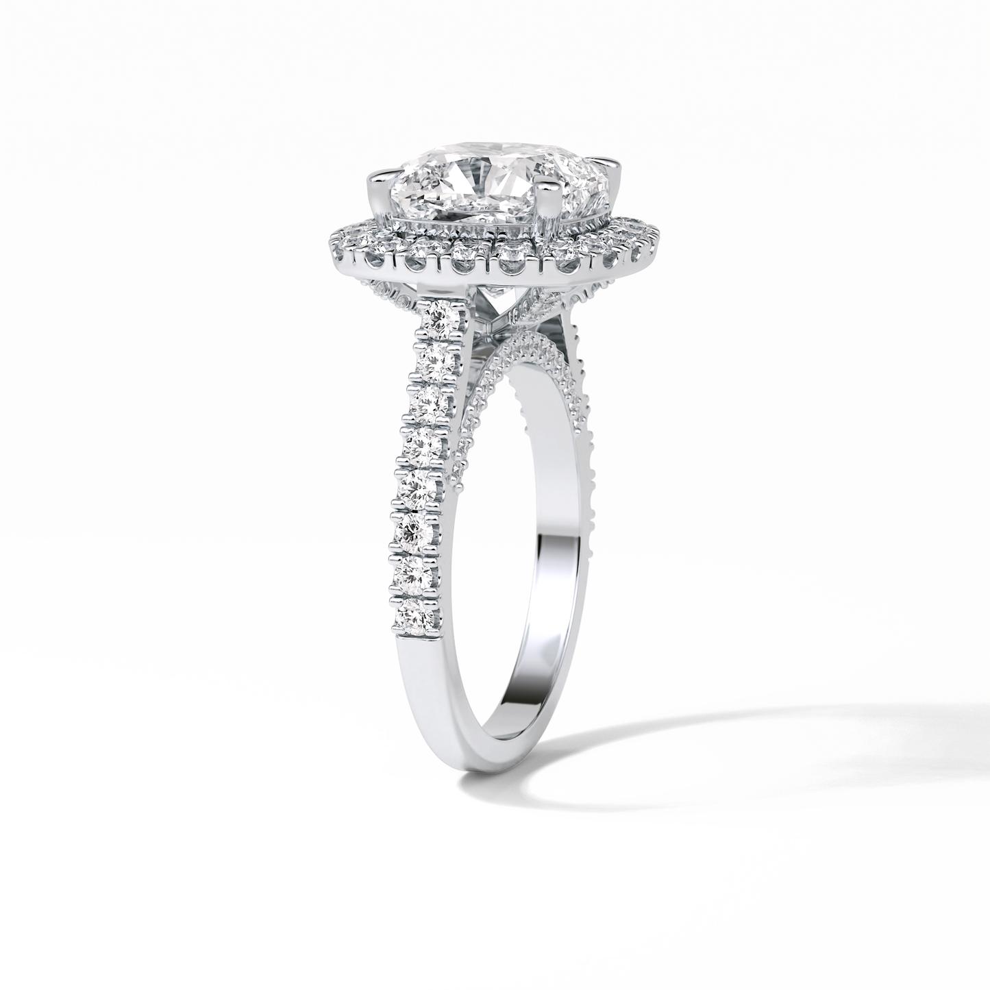 4.0 CT Cushion Cut Pave & Hidden Halo Style Moissanite Engagement Ring