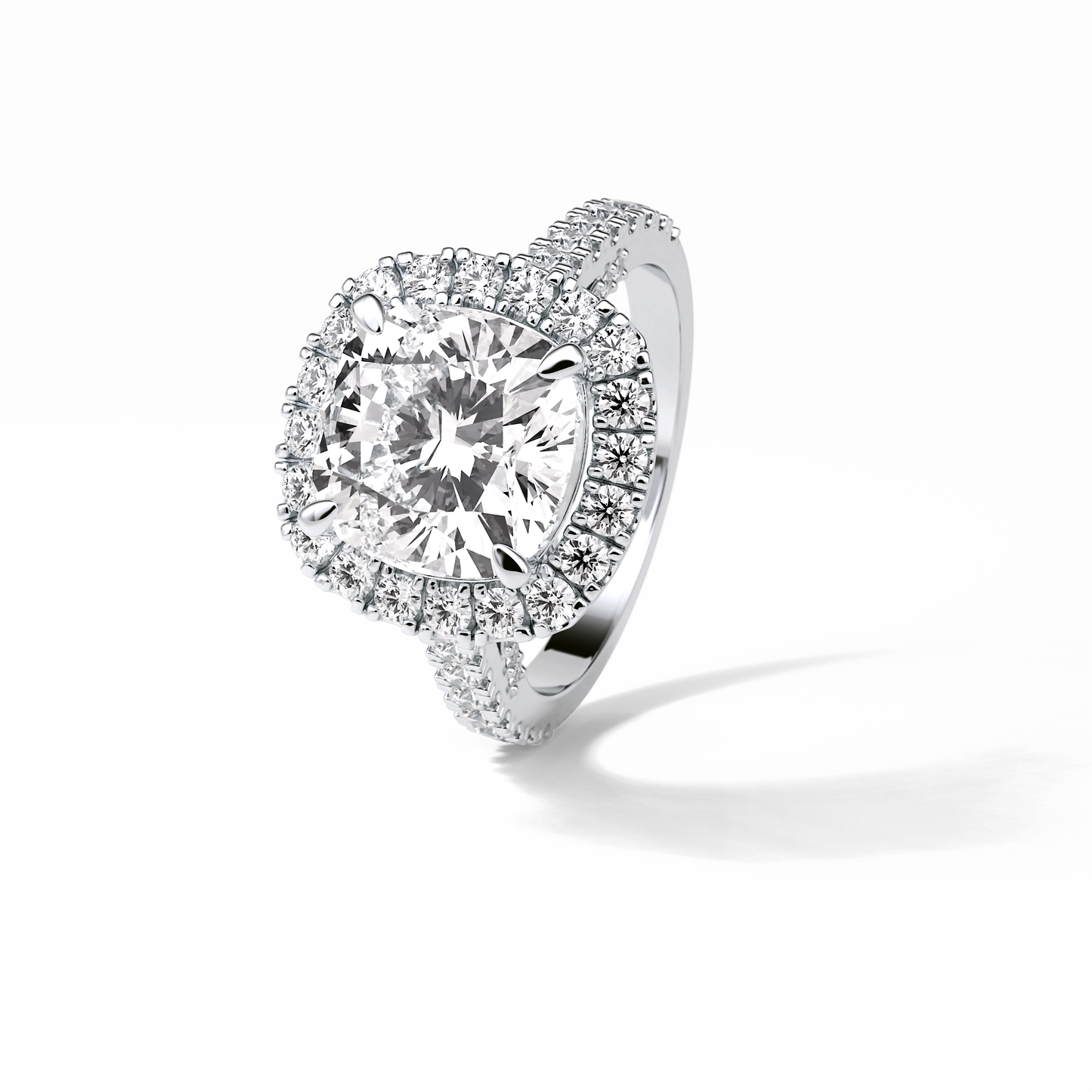 4.0 CT Cushion Cut Pave & Hidden Halo Style Moissanite Engagement Ring