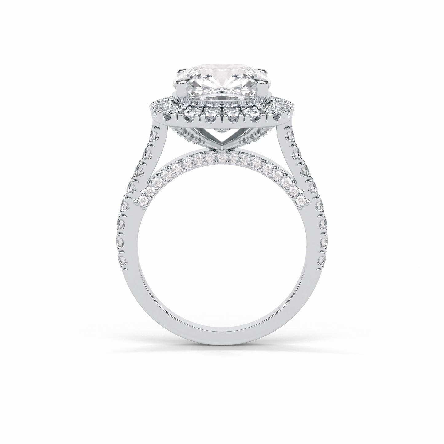 4.0 CT Cushion Cut Pave & Hidden Halo Style Moissanite Engagement Ring