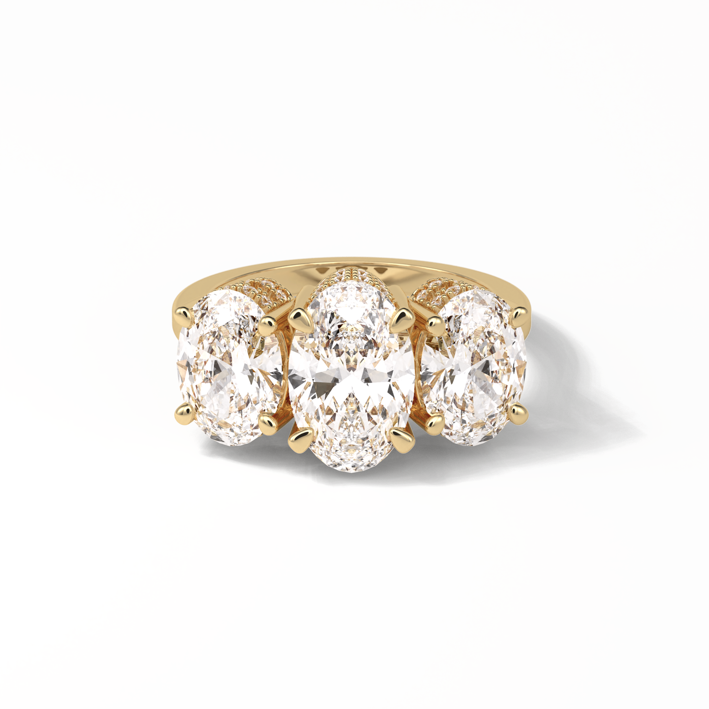 2.35 CT Oval Cut Three Stones Style Moissanite Engagement Ring 8