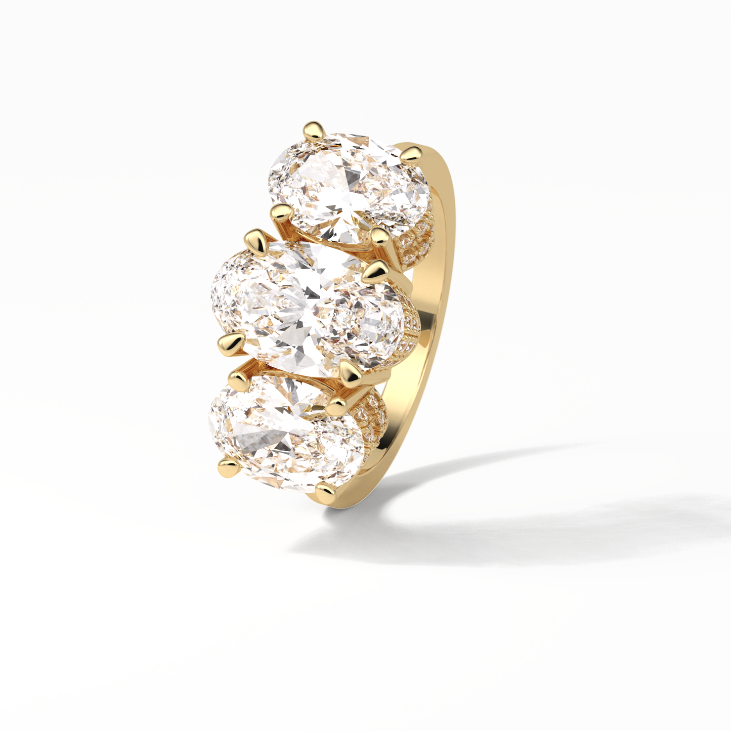 2.35 CT Oval Cut Three Stones Style Moissanite Engagement Ring 14