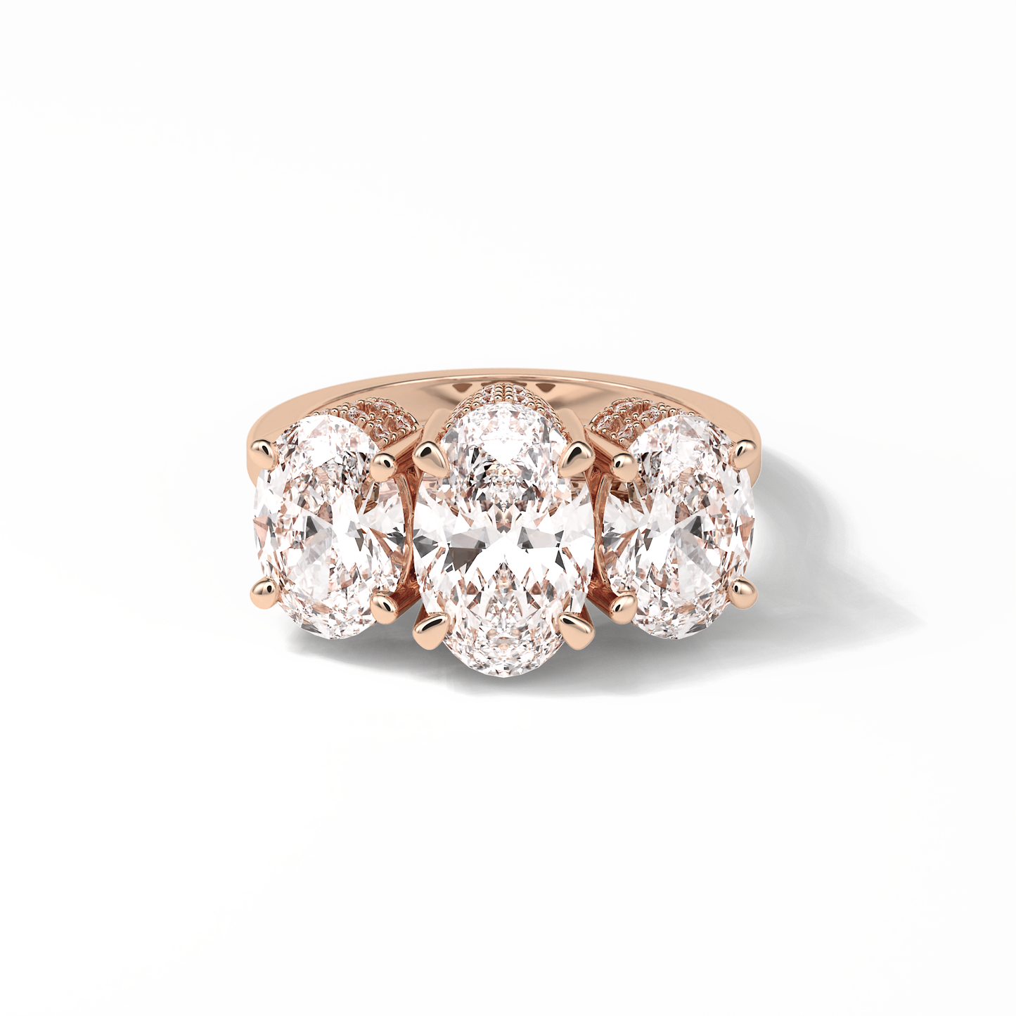 2.35 CT Oval Cut Three Stones Style Moissanite Engagement Ring 15