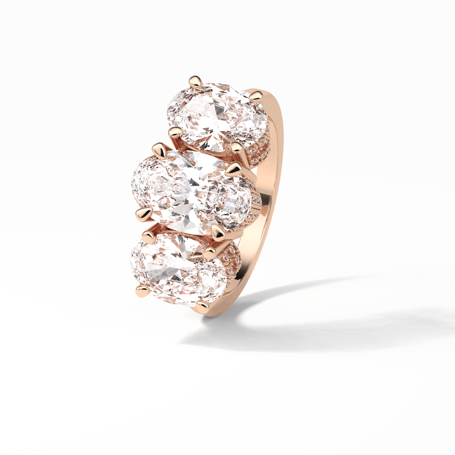 2.35 CT Oval Cut Three Stones Style Moissanite Engagement Ring 9