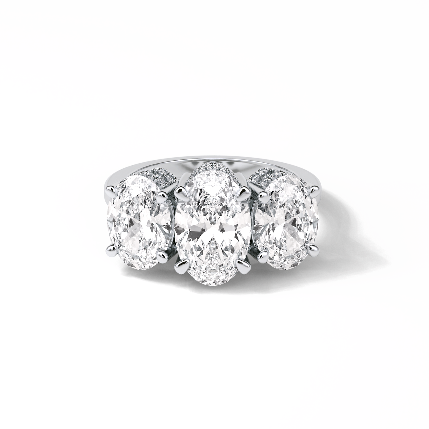 2.35 CT Oval Cut Three Stones Style Moissanite Engagement Ring 1