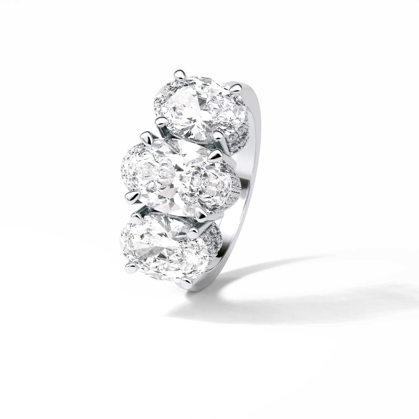 2.35 CT Oval Cut Three Stones Style Moissanite Engagement Ring 6