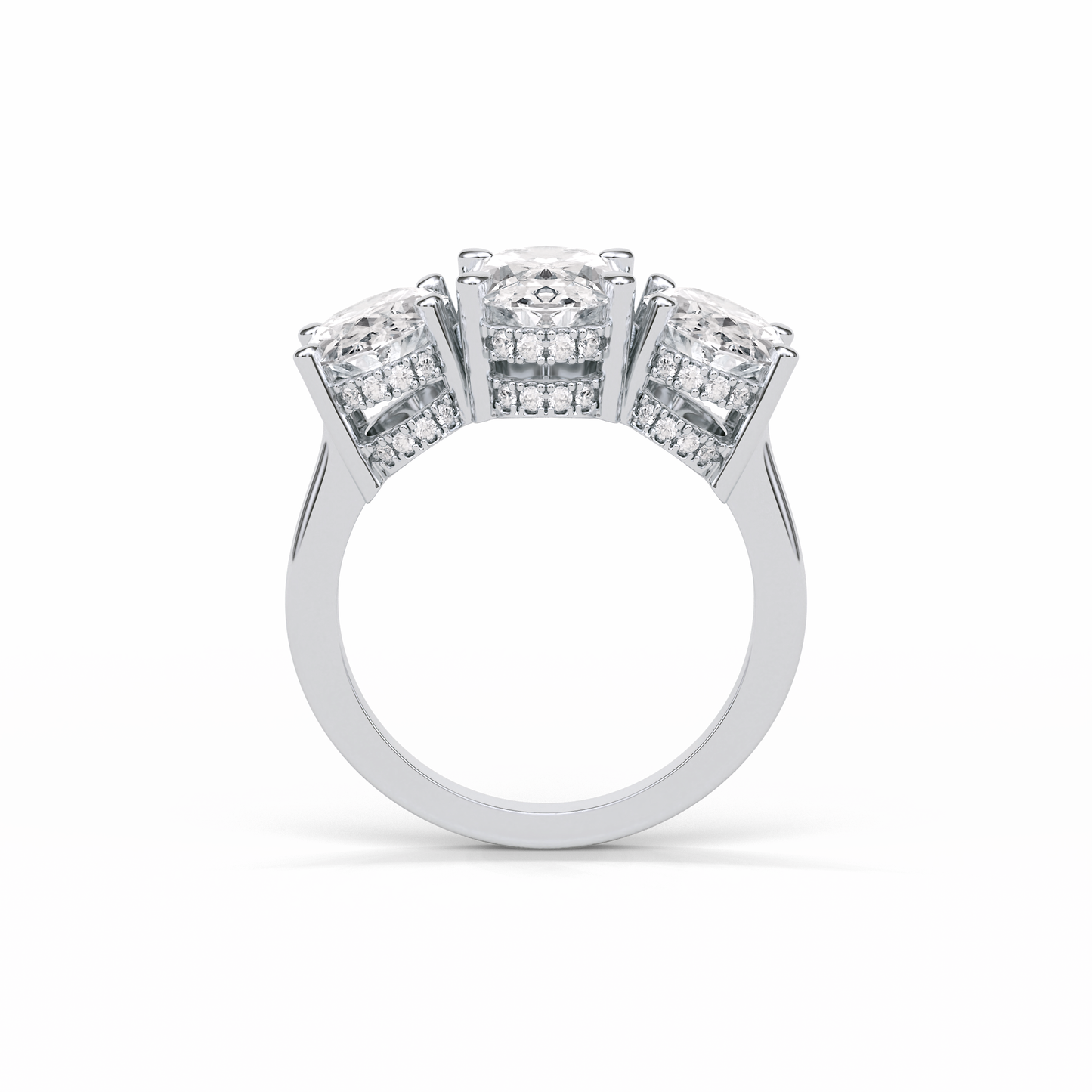 2.35 CT Oval Cut Three Stones Style Moissanite Engagement Ring 7