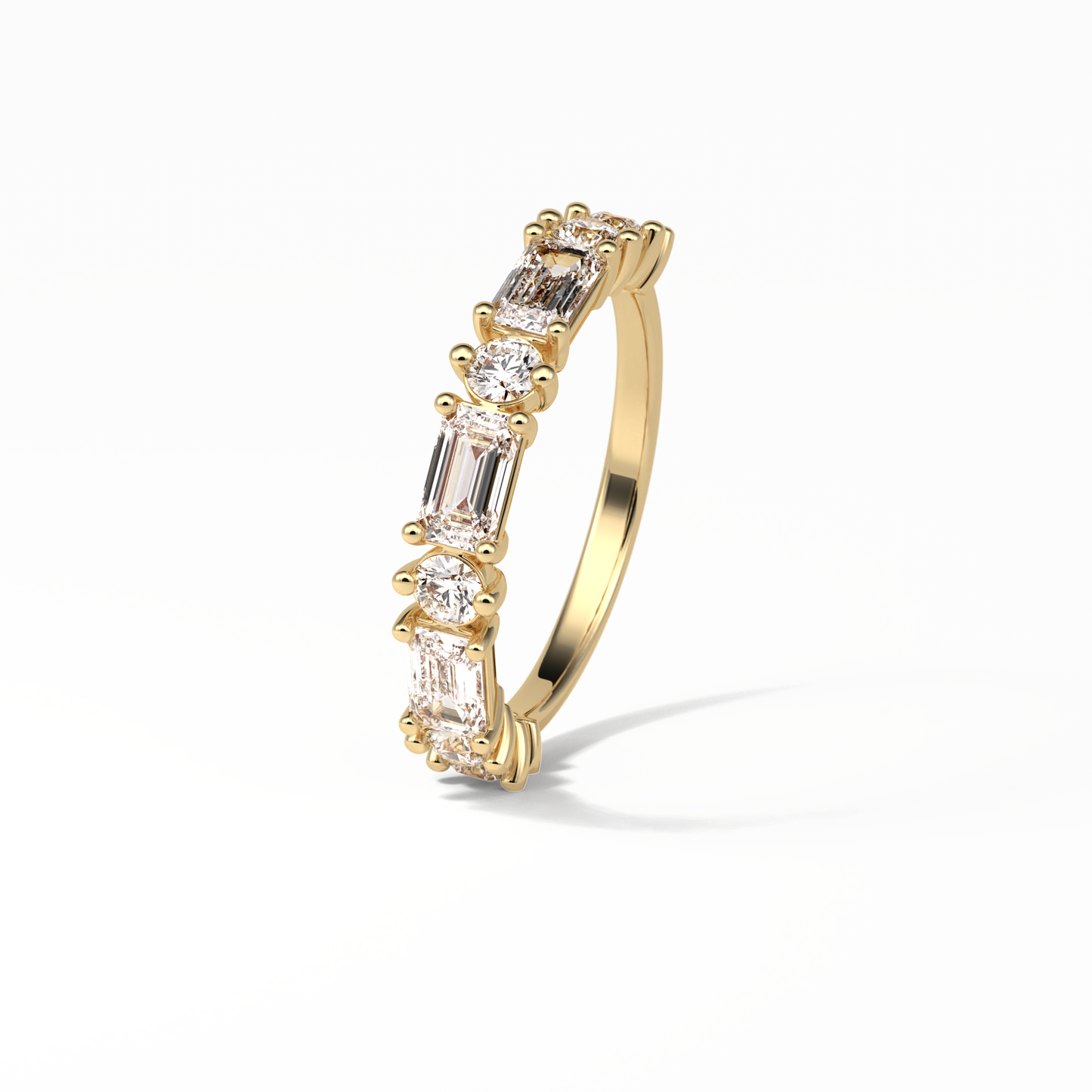 1.28 TCW Emerald and Round Shaped Wedding Band