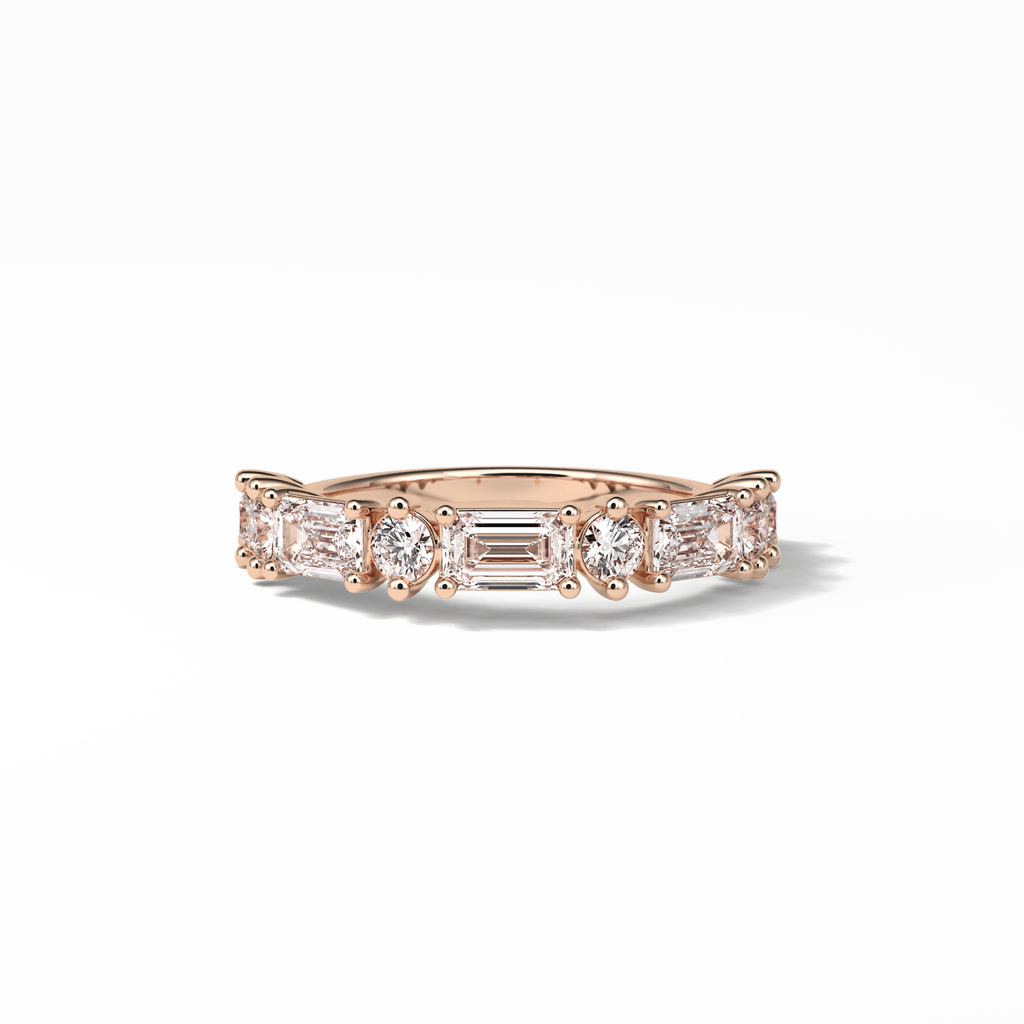 1.28 TCW Emerald and Round Shaped Wedding Band