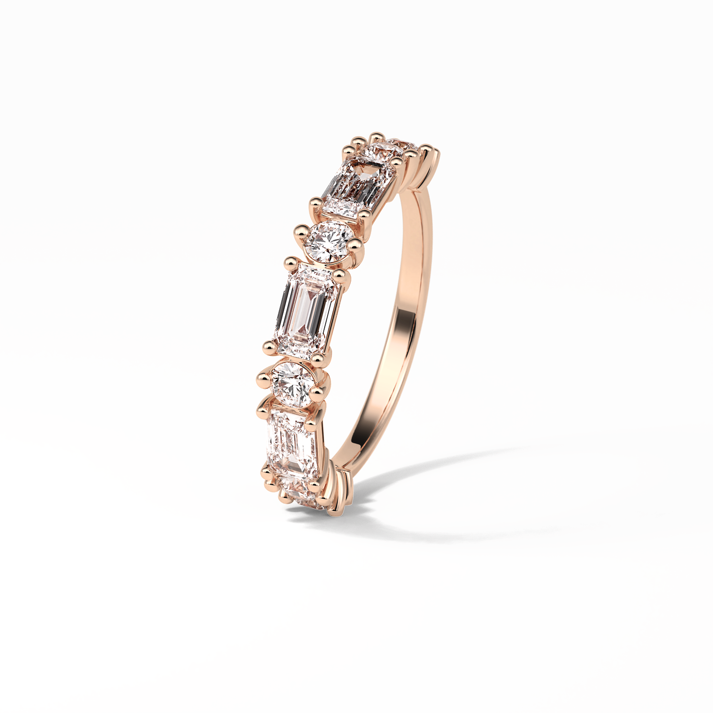 1.28 TCW Emerald and Round Shaped Wedding Band