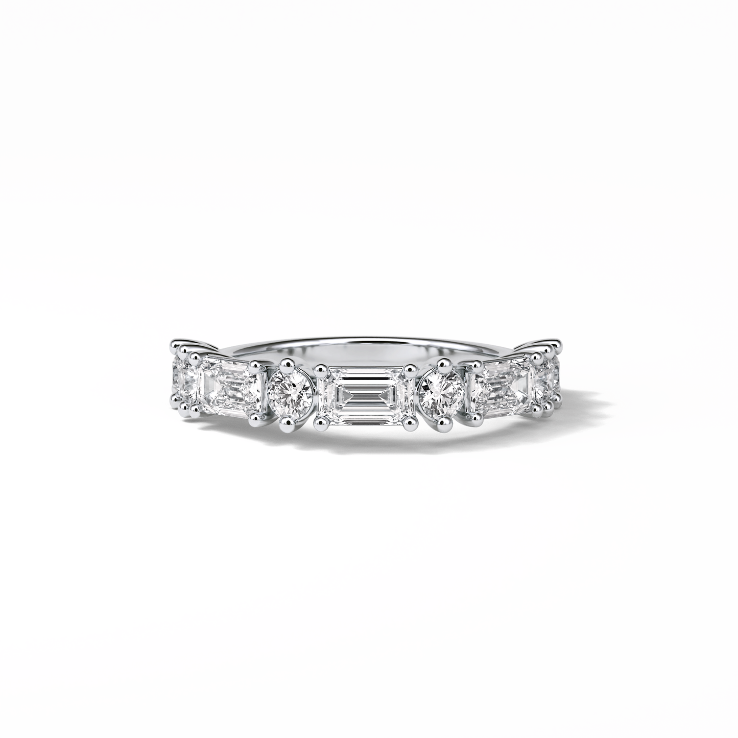 1.28 TCW Emerald and Round Shaped Wedding Band