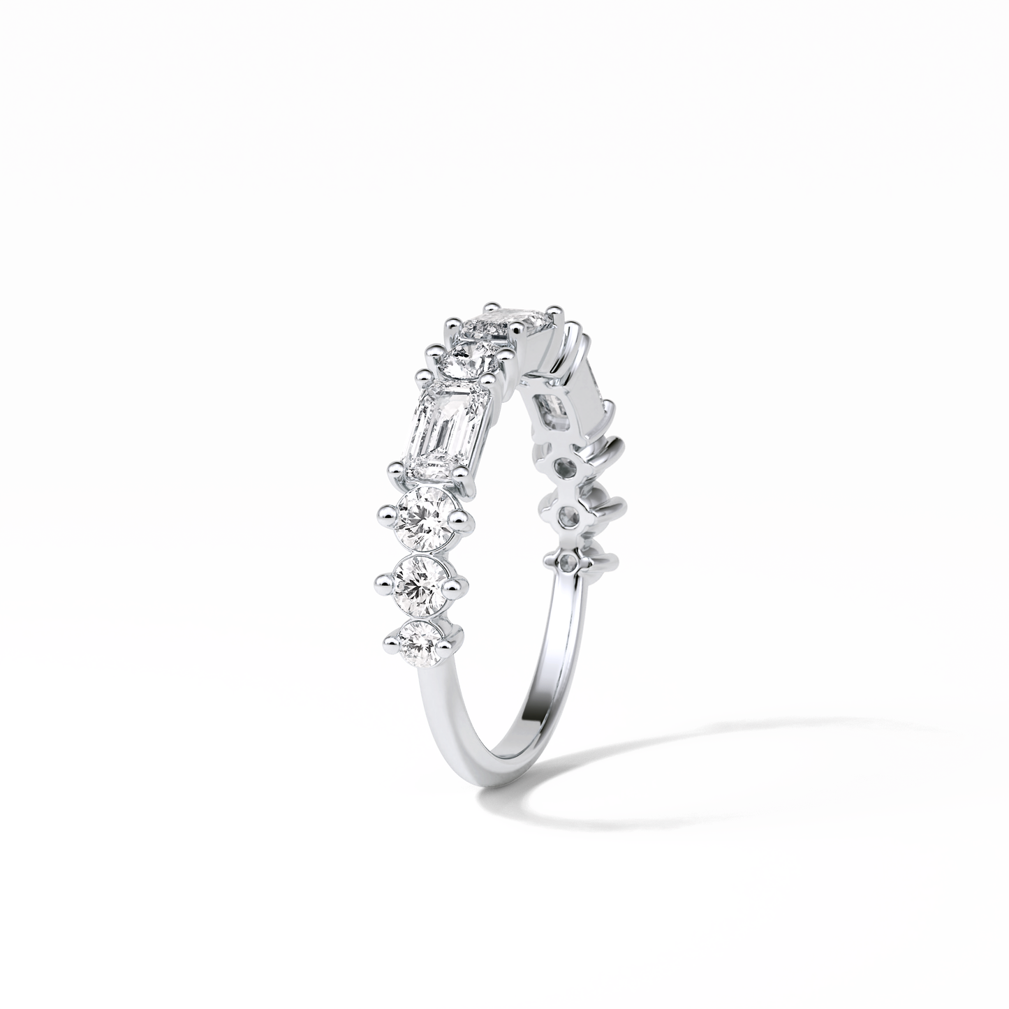 1.28 TCW Emerald and Round Shaped Wedding Band