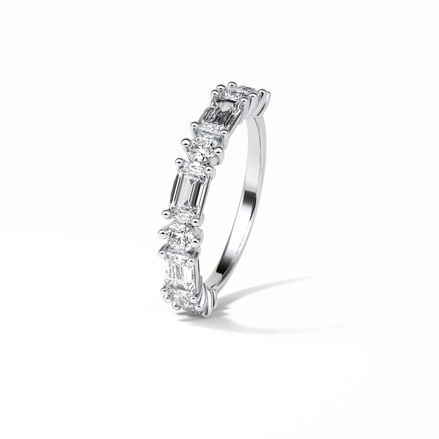 1.28 TCW Emerald and Round Shaped Wedding Band