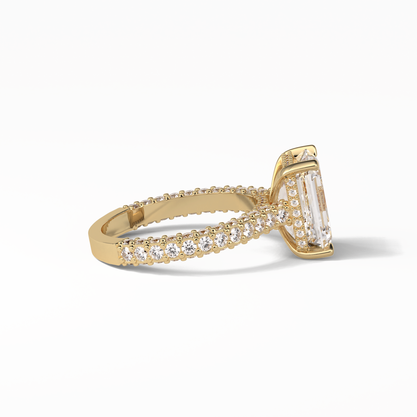3.24 CT Emerald Cut Pave Style Moissanite Engagement Ring
